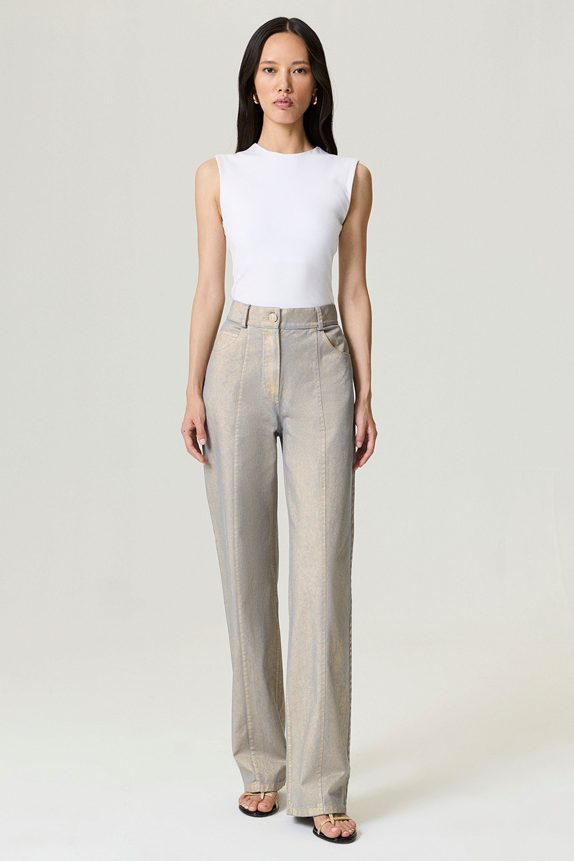 Metallic Straight-Leg Jeans