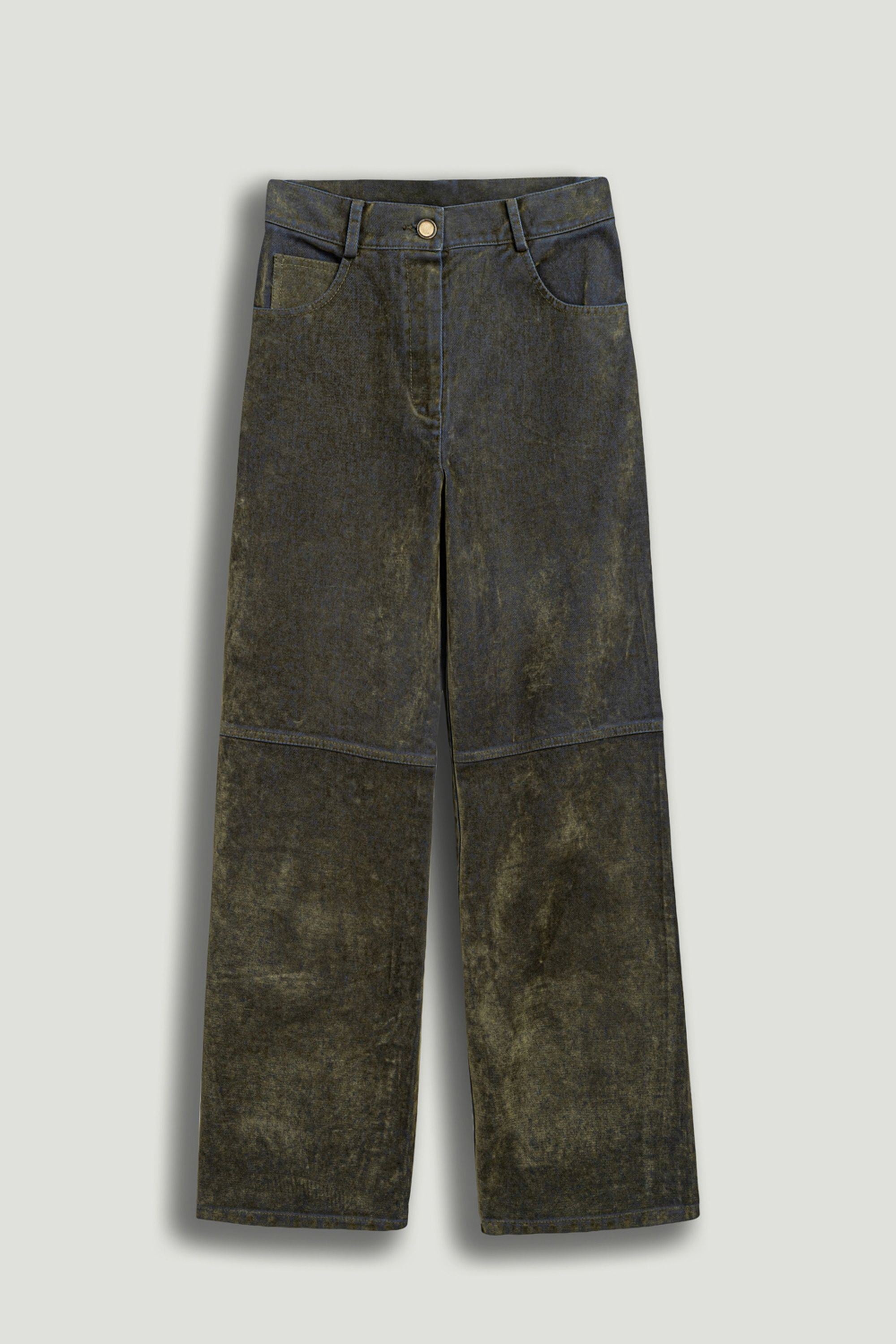 Suede Panel Straight-Leg Pants