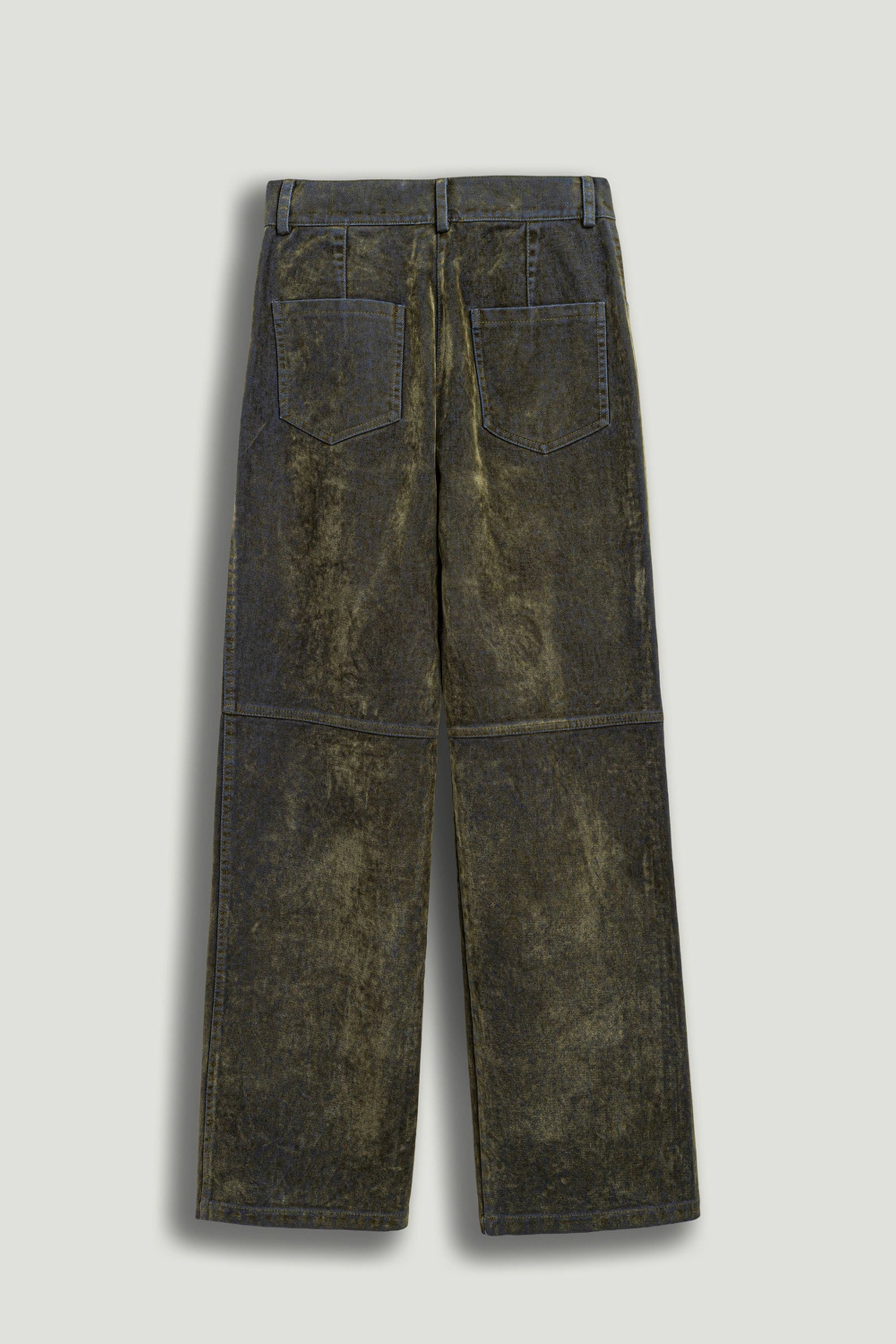Suede Panel Straight-Leg Pants