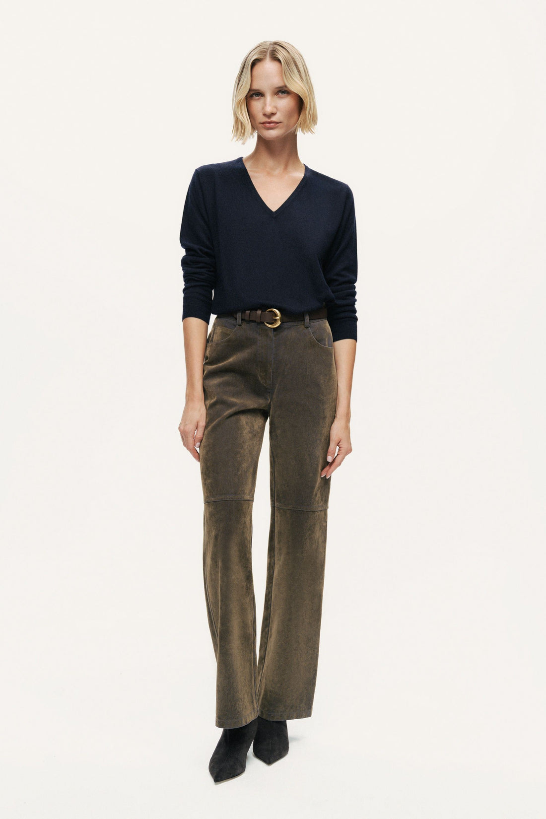 Suede Panel Straight-Leg Pants