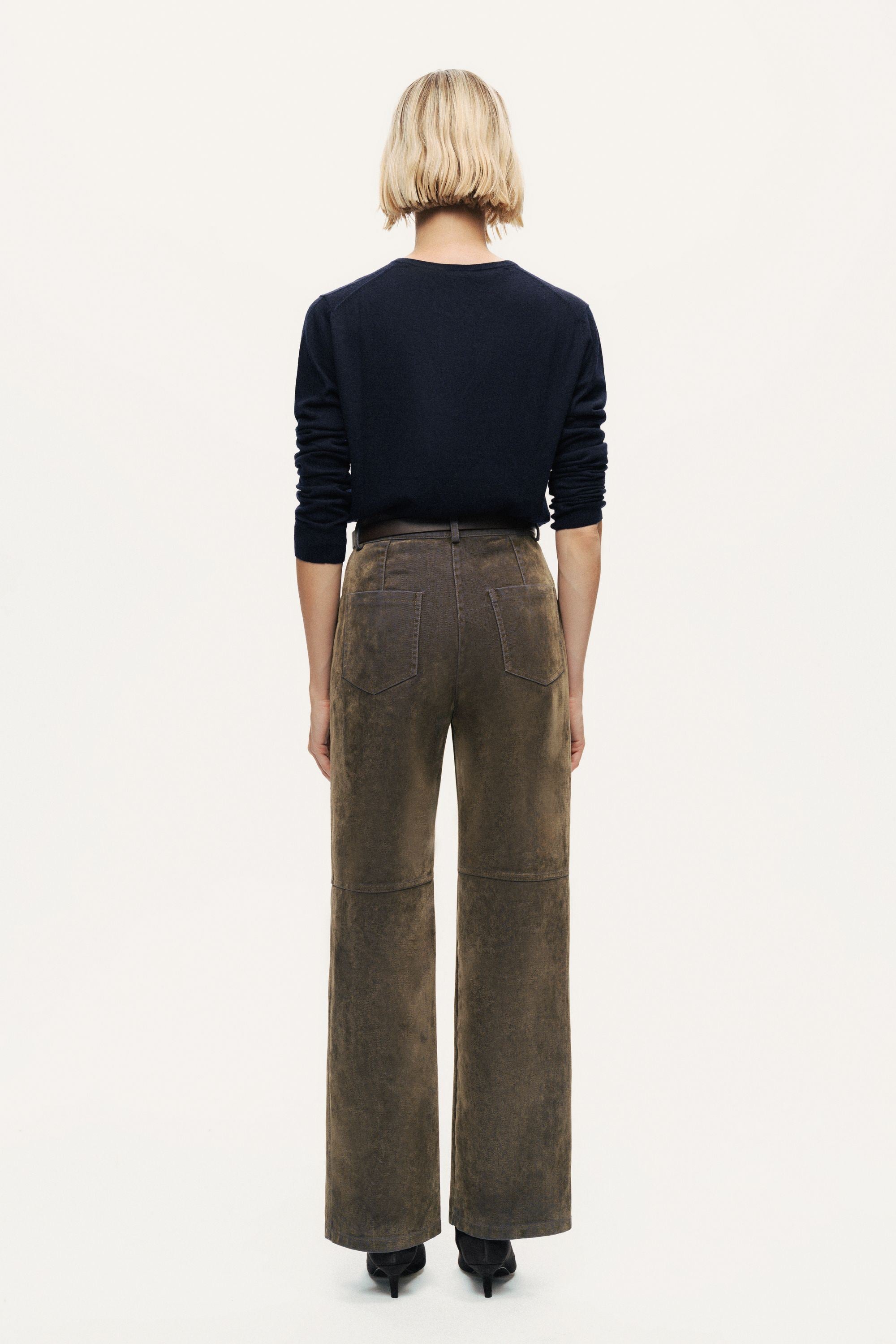 Suede Panel Straight-Leg Pants