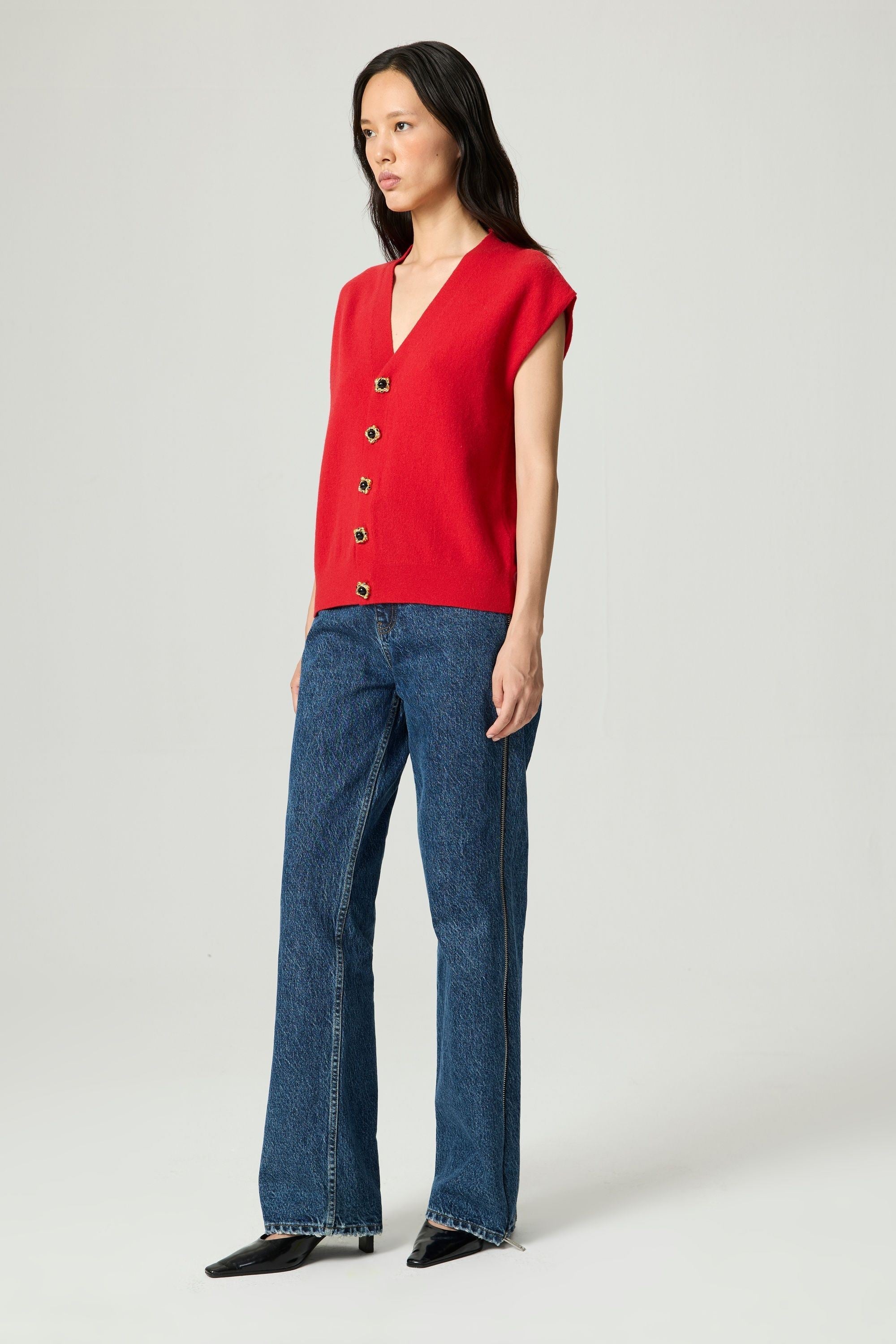 Embellished V-Neck Knit Sweater Vest