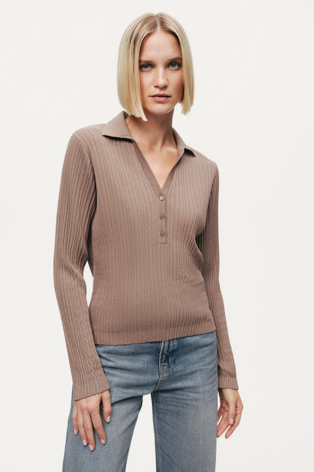 Ribbed Polo Sweater