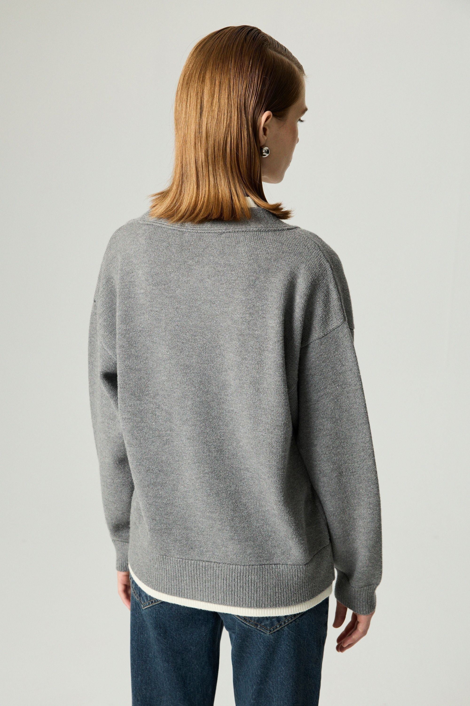 Crystal-Button V-Neck Cardigan