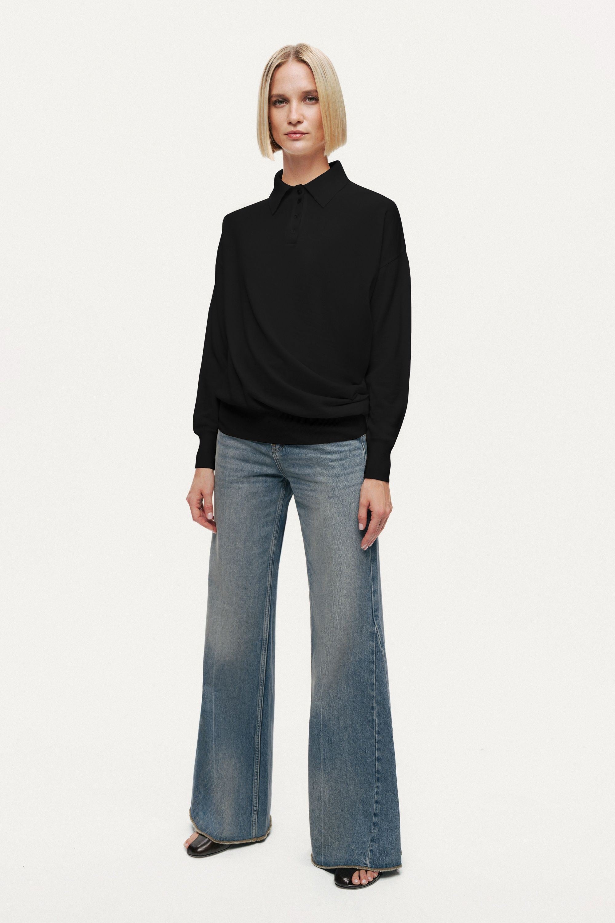 Black Knit Polo Sweater