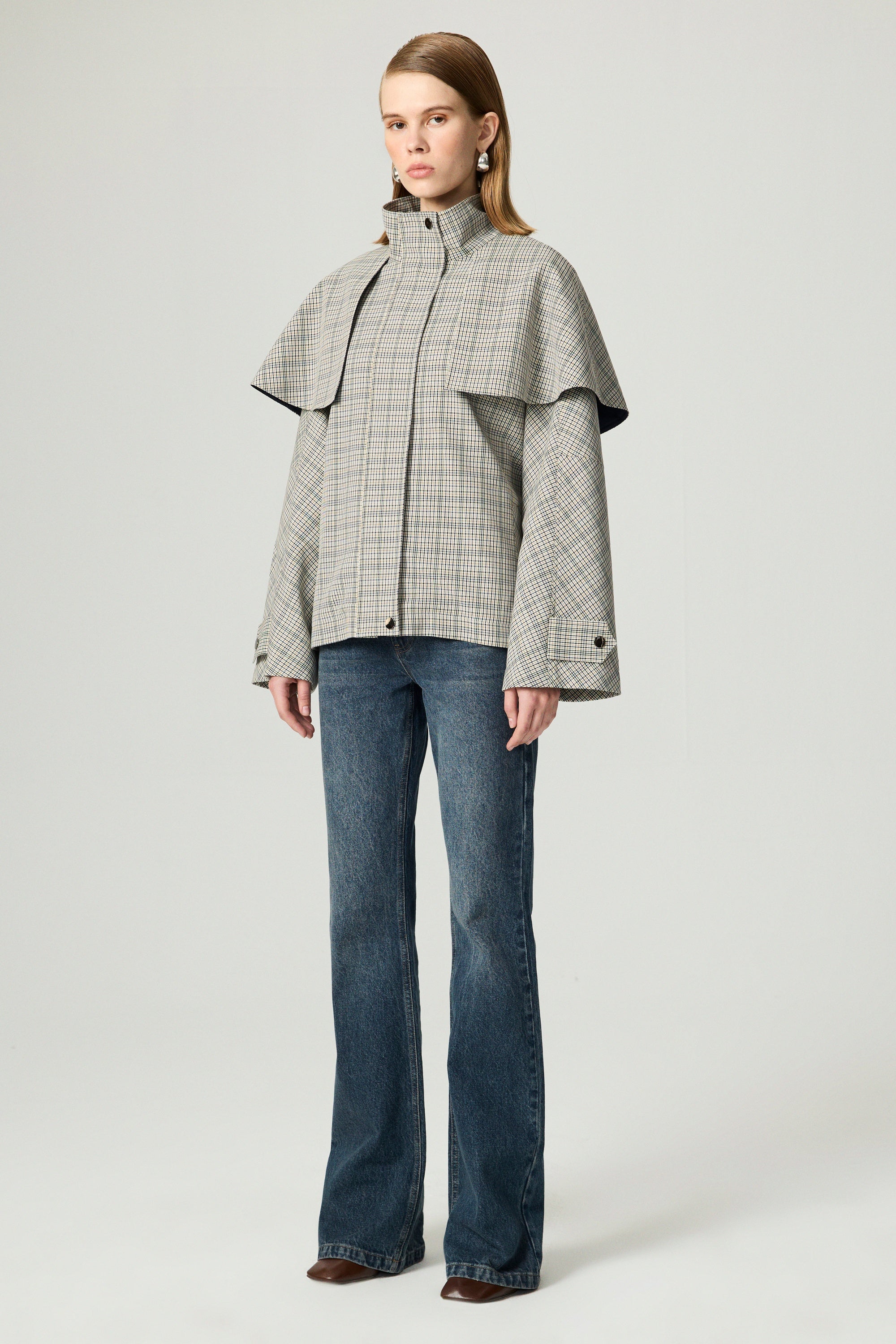 Belted Glen Check Cape Trench