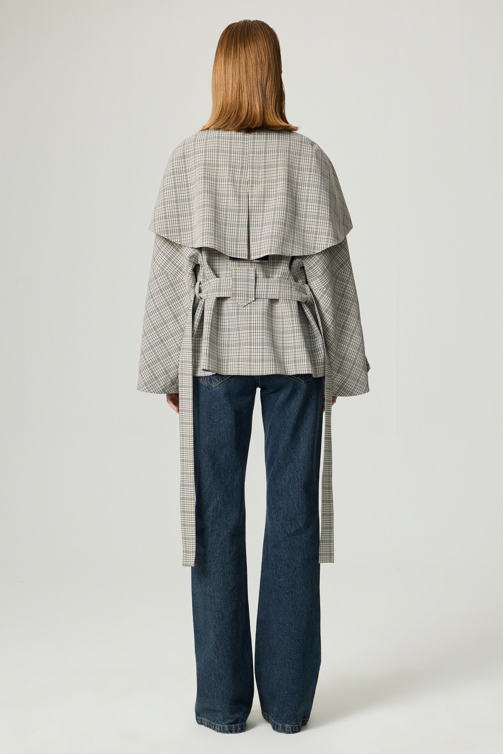 Belted Glen Check Cape Trench