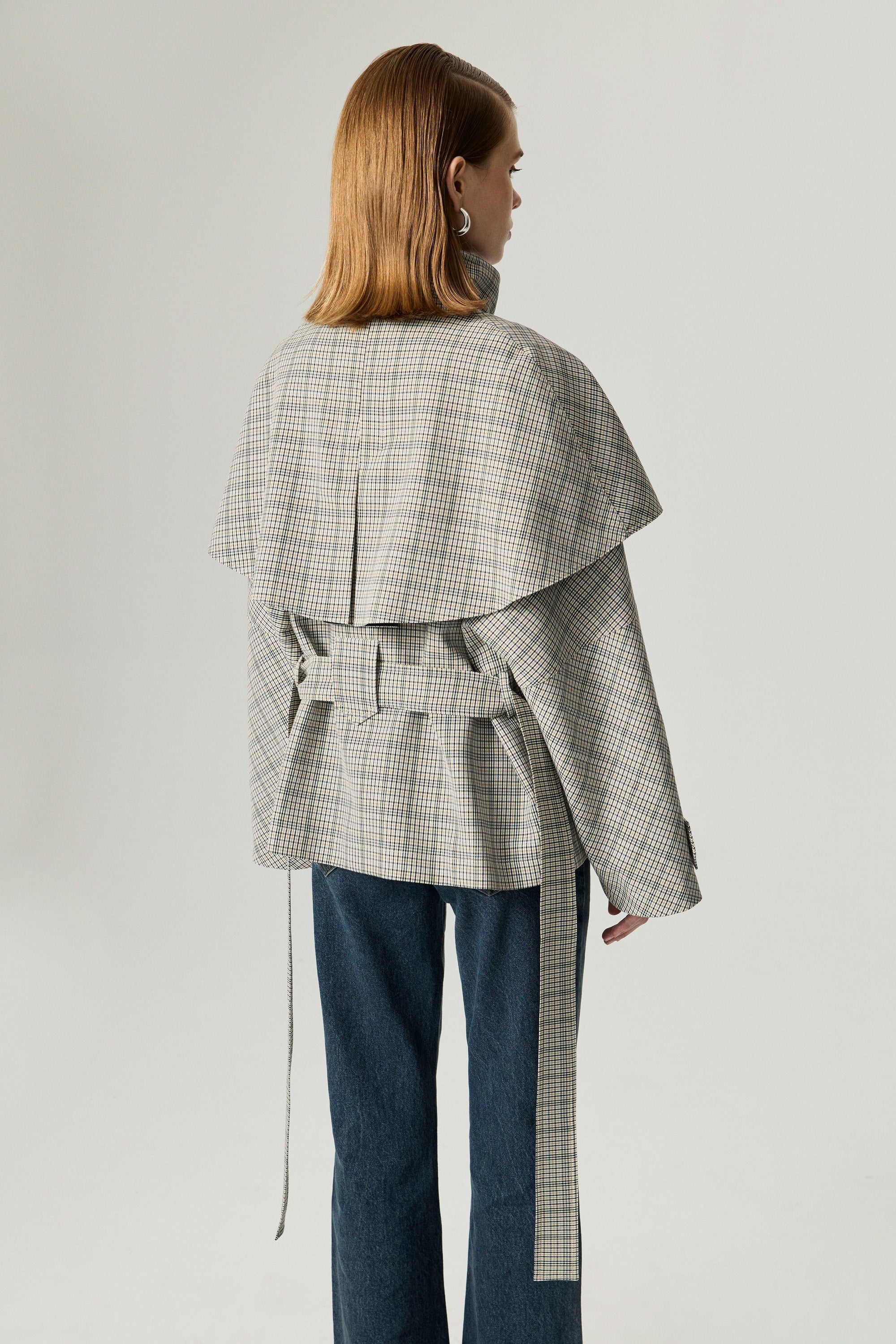 Belted Glen Check Cape Trench
