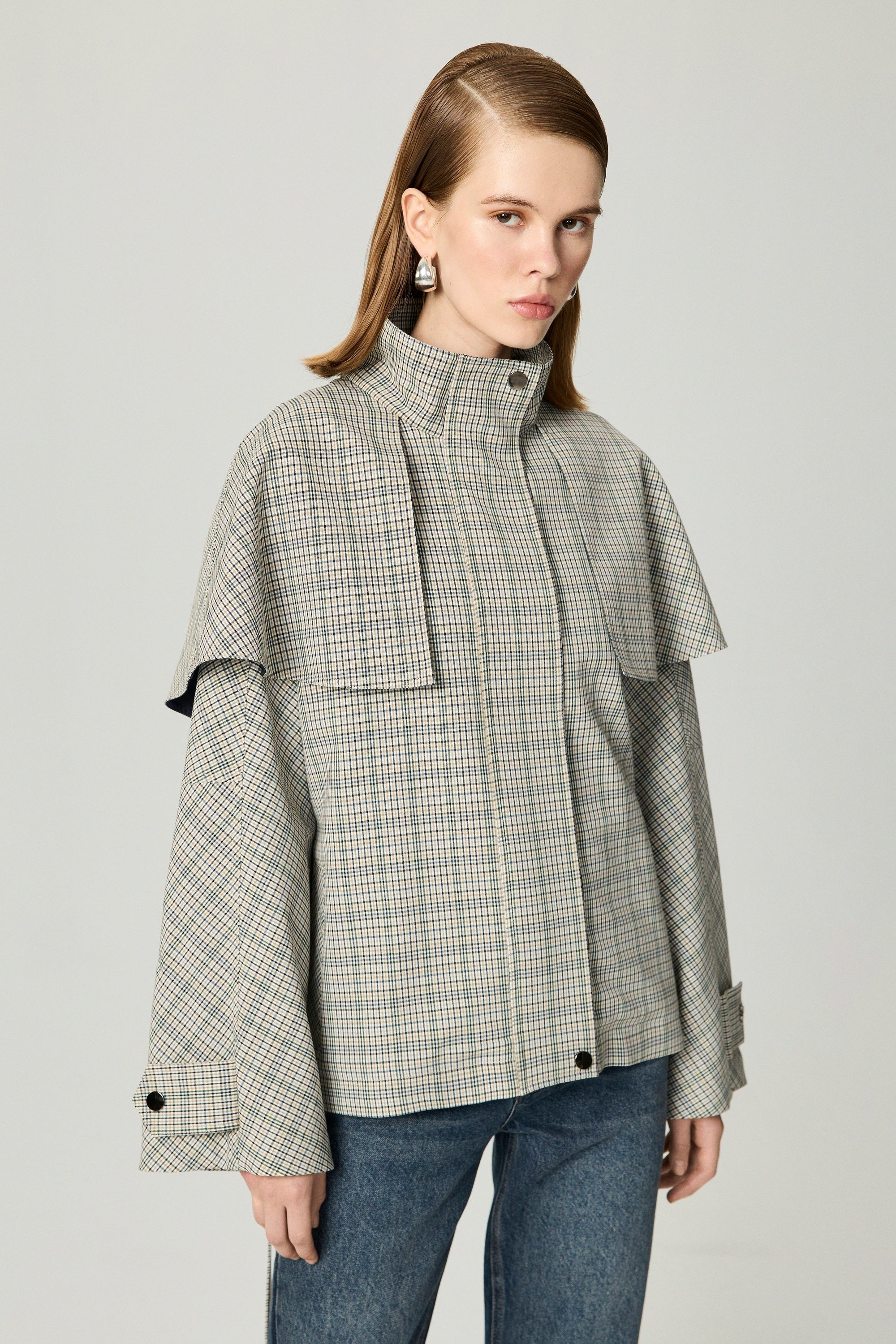 Belted Glen Check Cape Trench