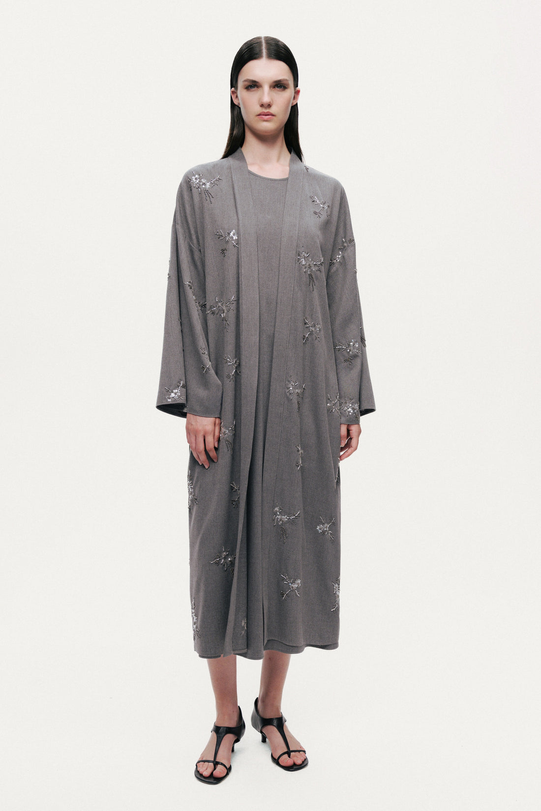 Beaded Embroidered Belted Maxi Kimono