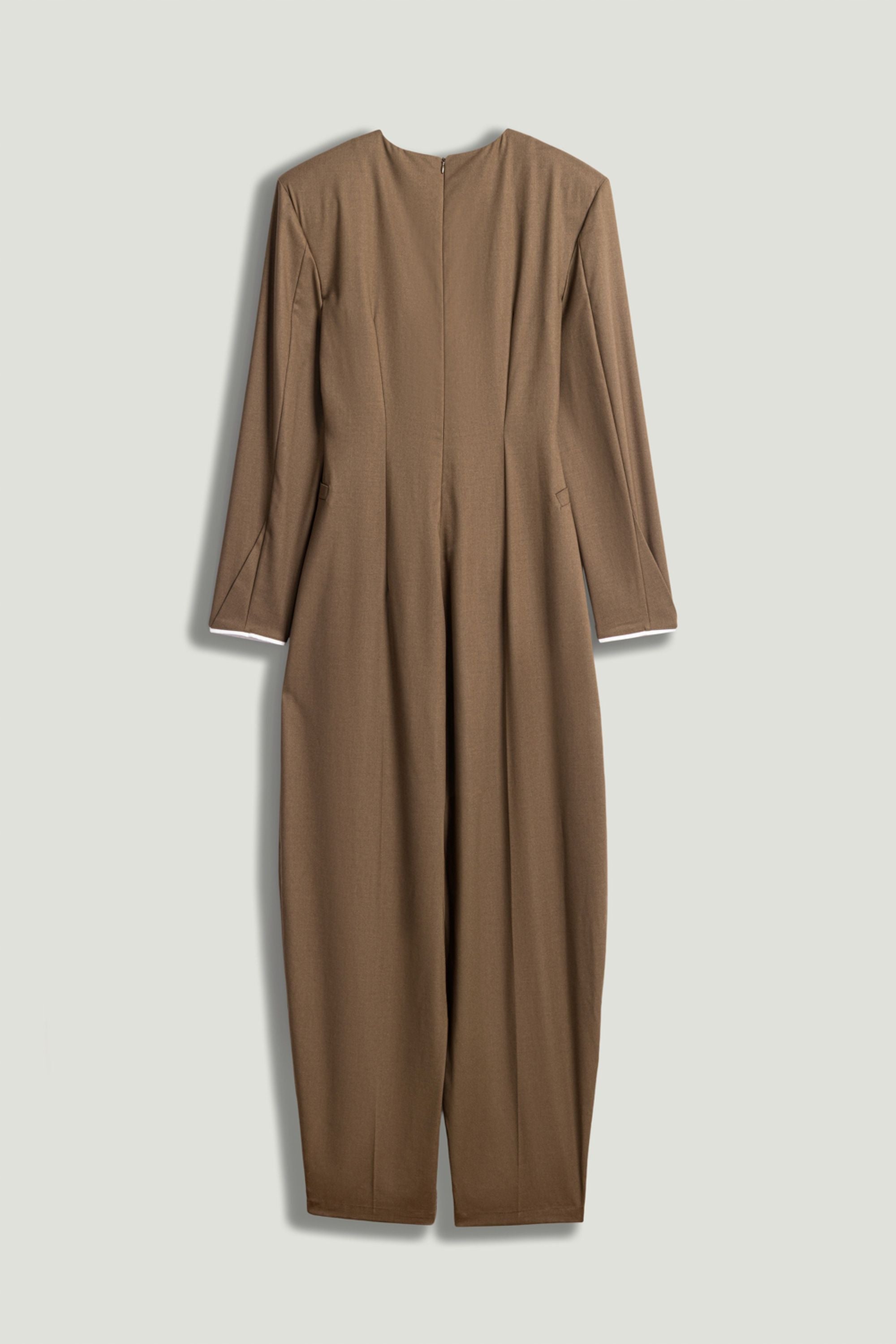 Sculpted-Shoulder Crew-Neck Jumpsuit