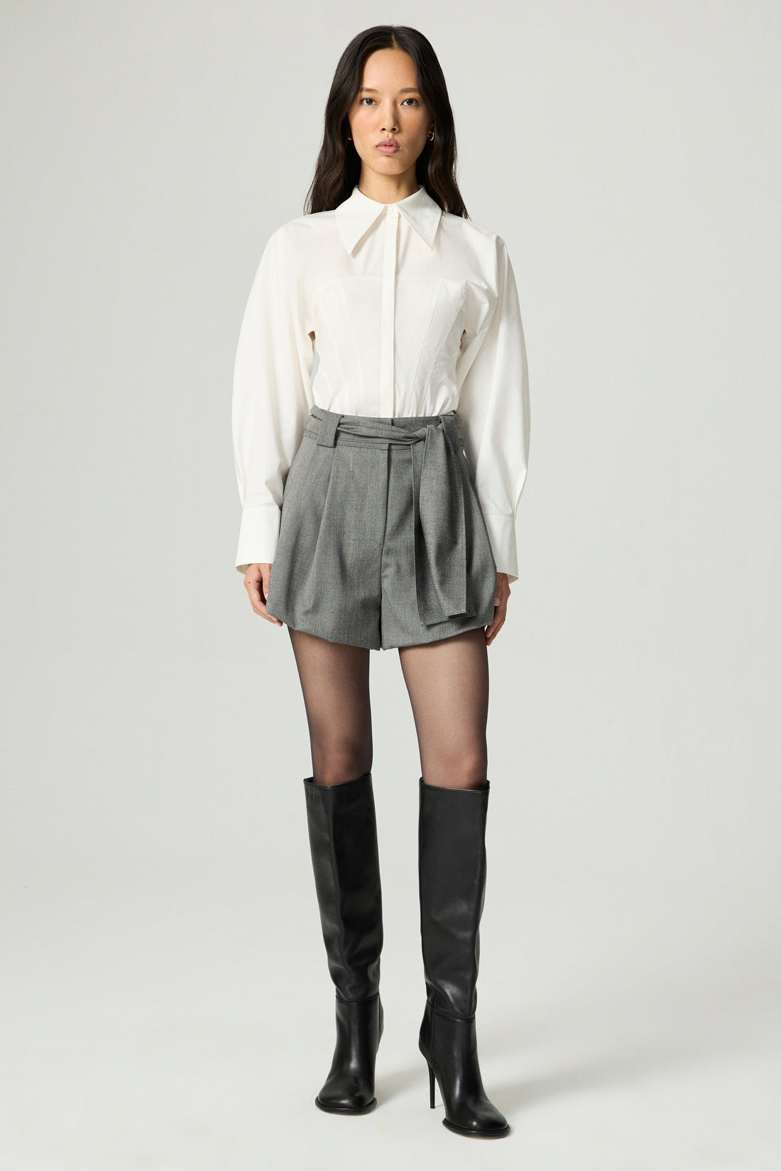 Belted High-Waist Mini Shorts