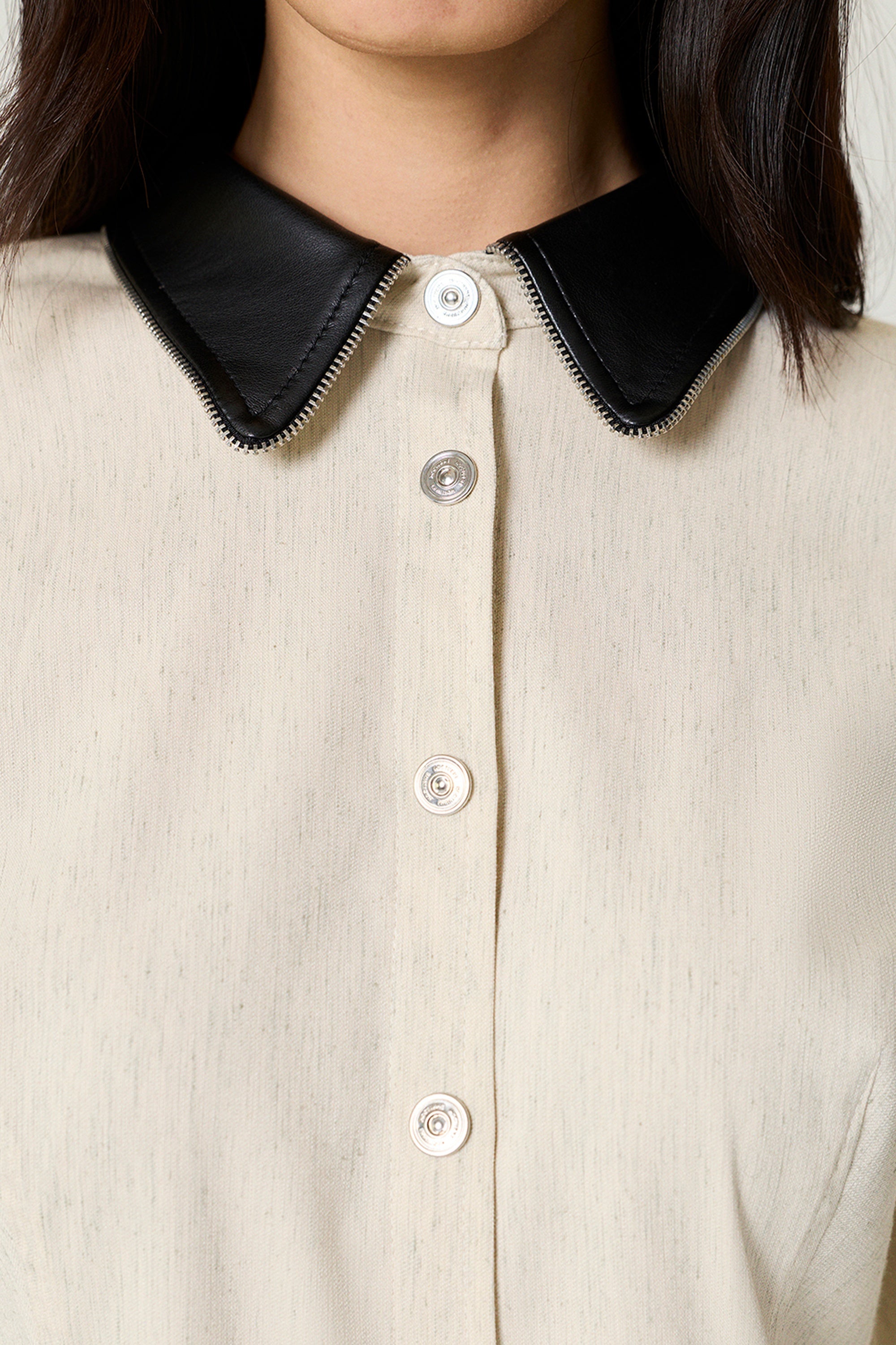 Contrast Collar Balloon-Sleeve Shirt
