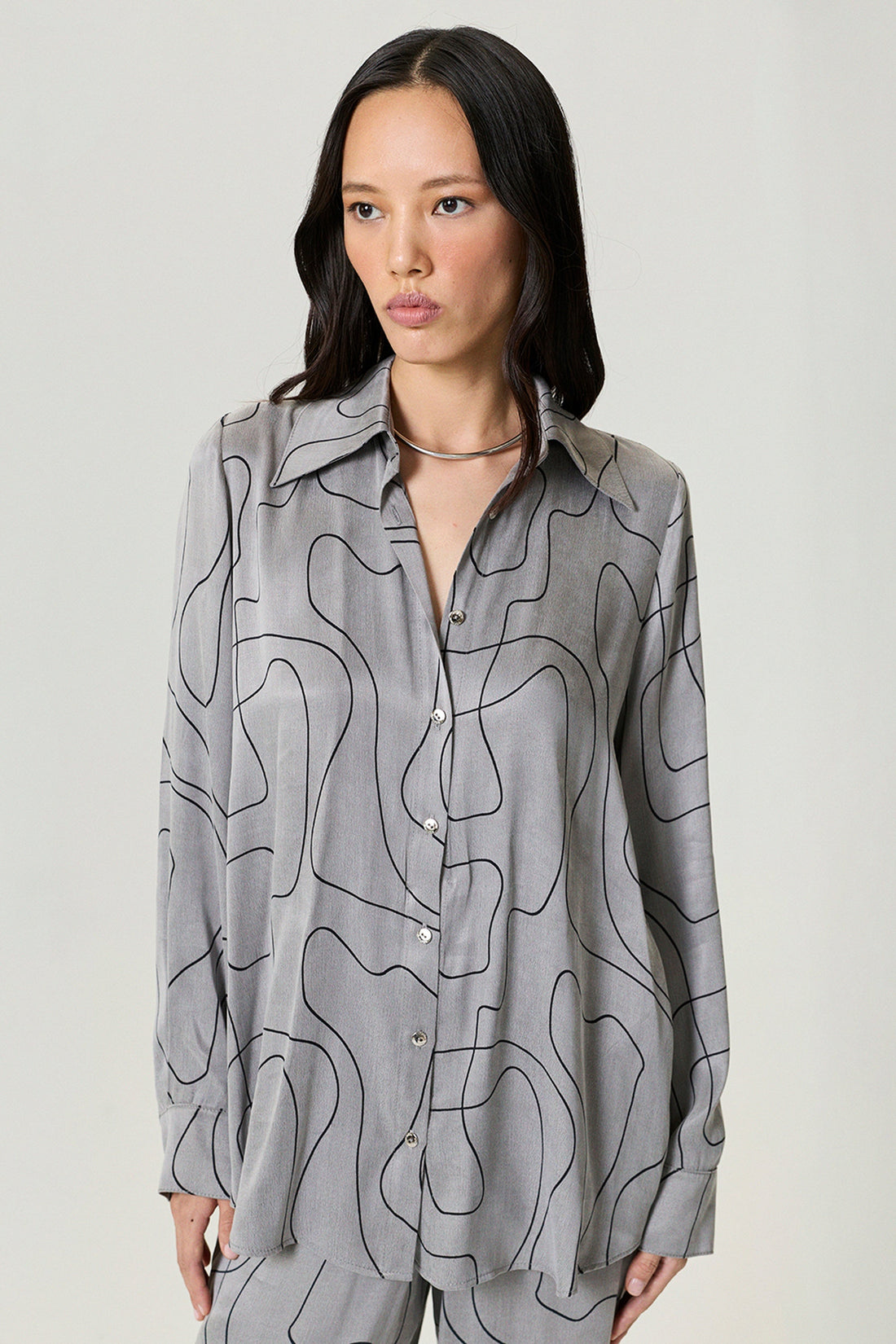 Printed Draped Long Sleeve Shirt