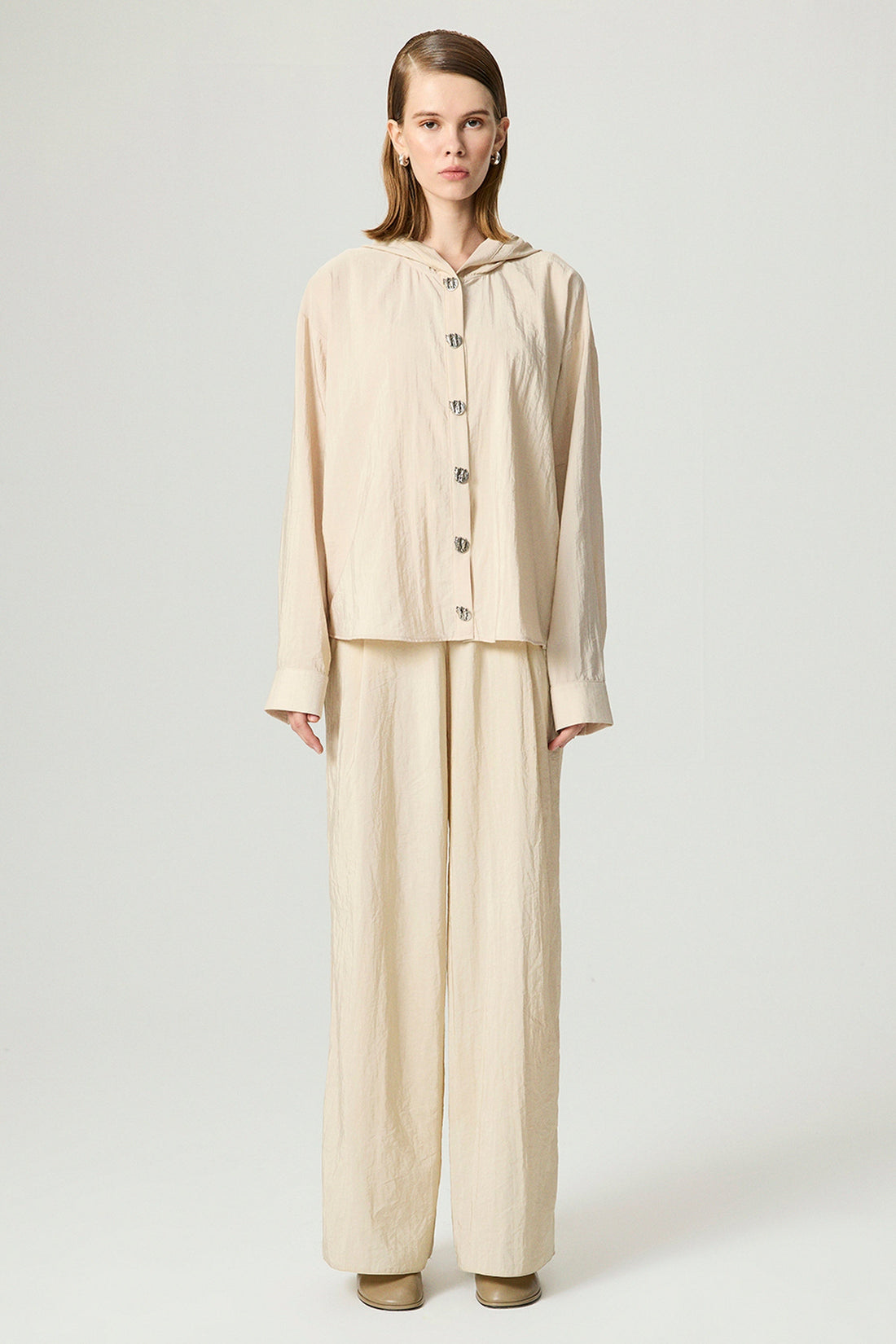 Hooded Shirt with Snap Button Details