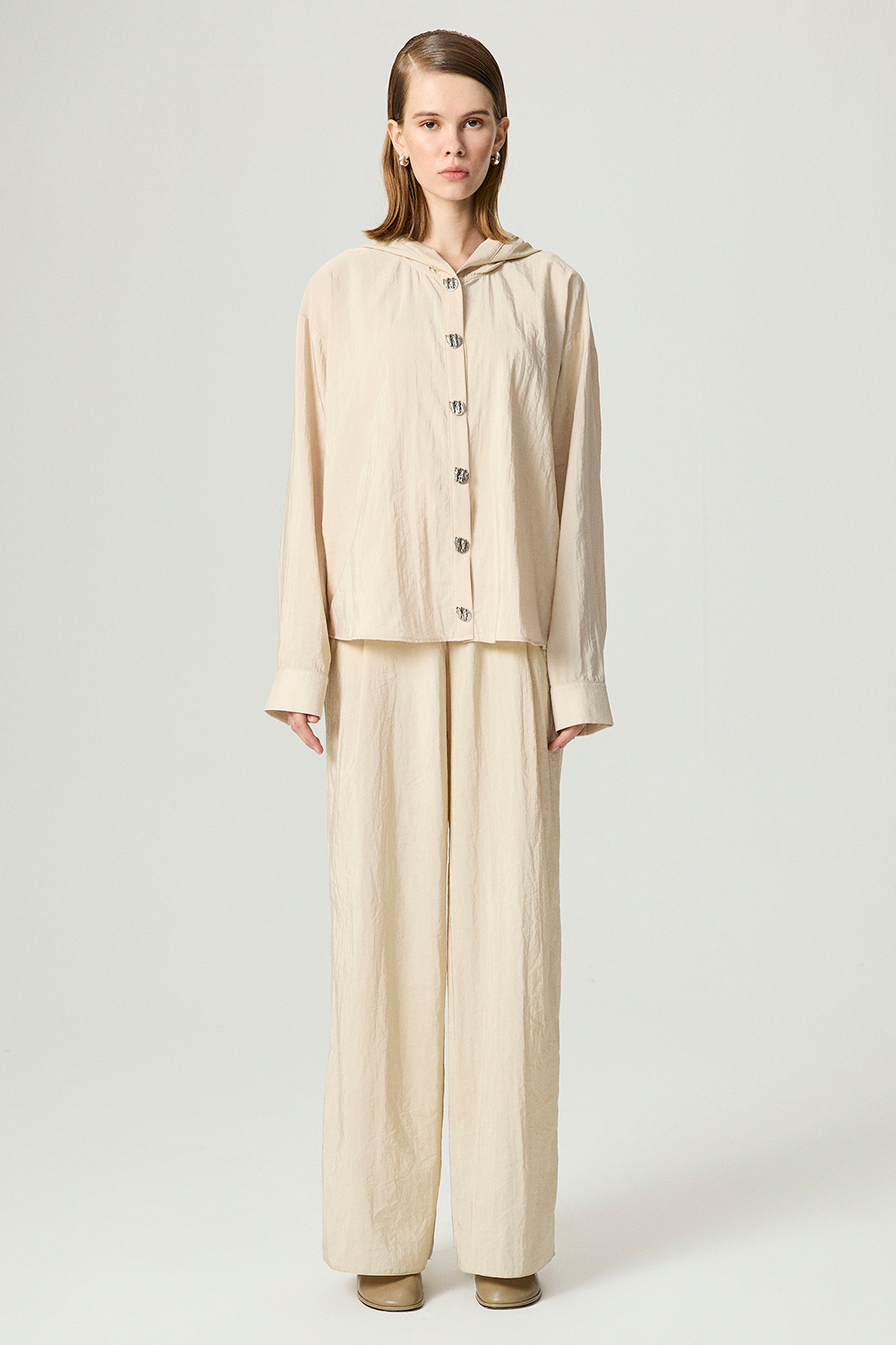 Hooded Shirt with Snap Button Details