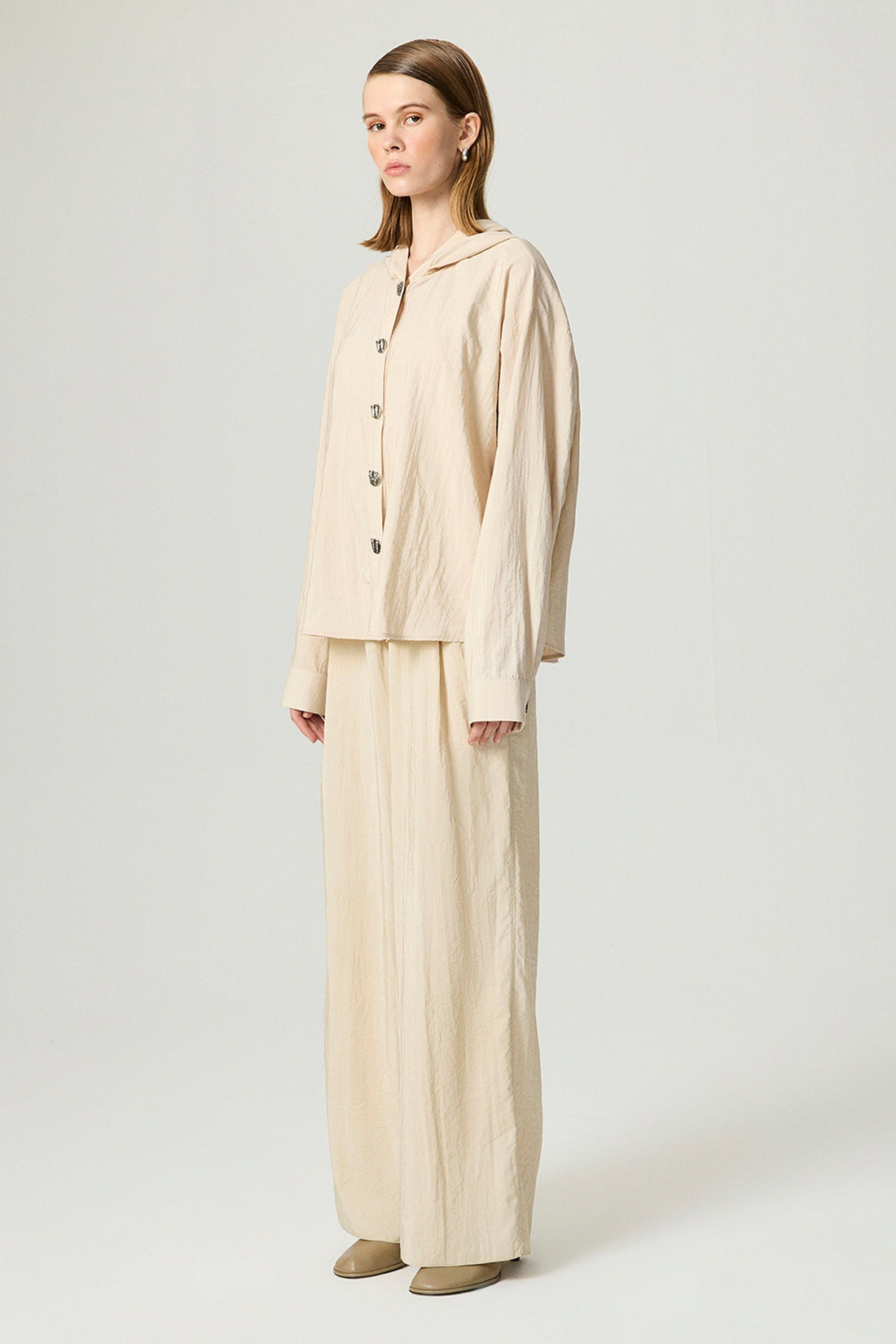 Hooded Shirt with Snap Button Details