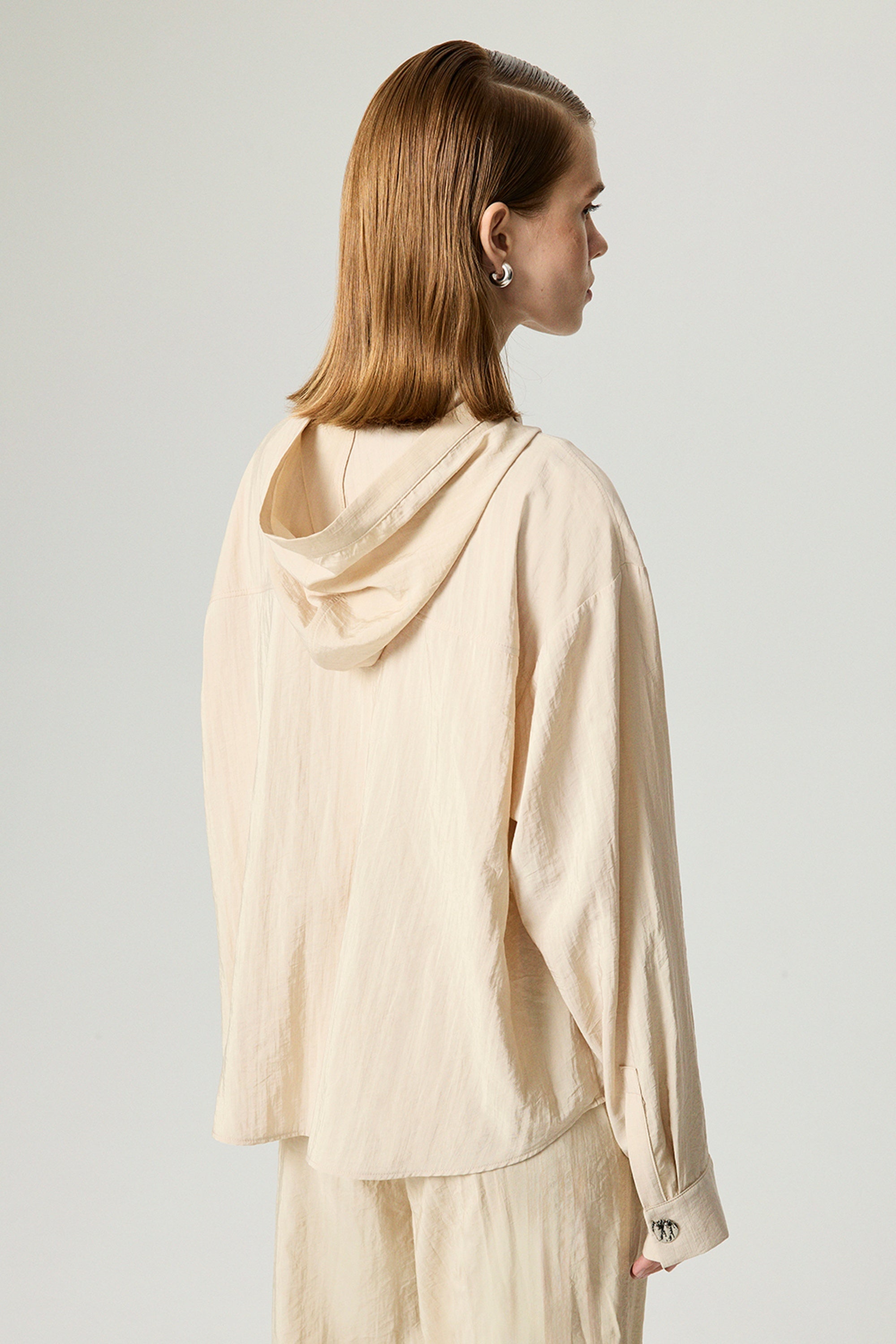 Hooded Shirt with Snap Button Details