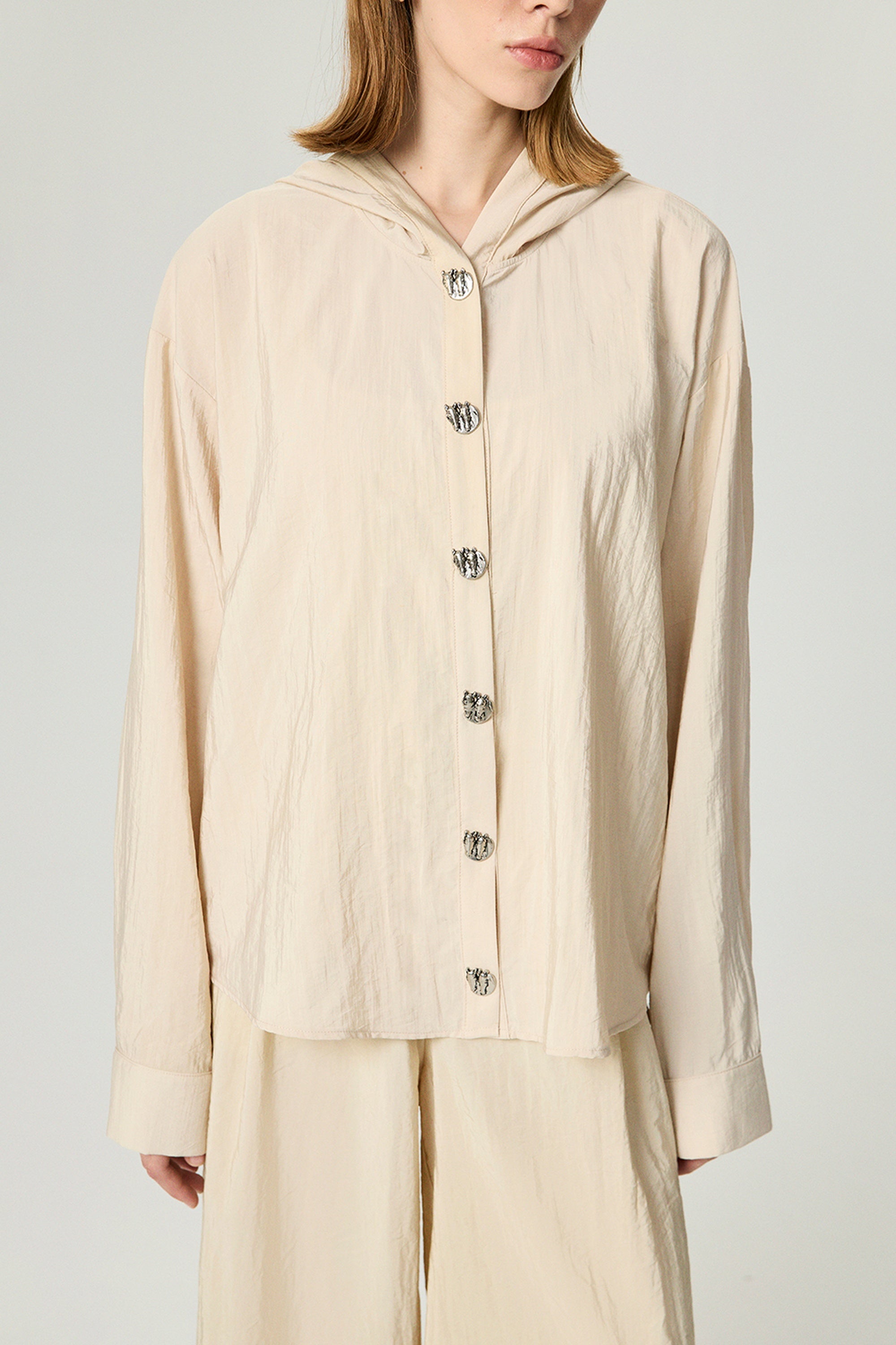 Hooded Shirt with Snap Button Details