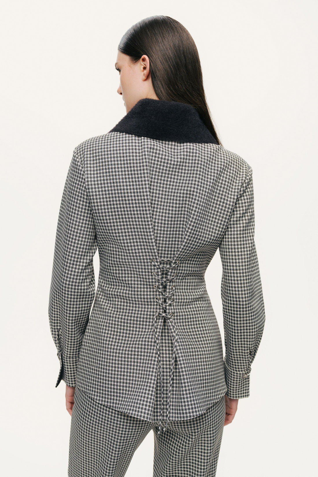 Corset-Back Checked Sculpted Shirt