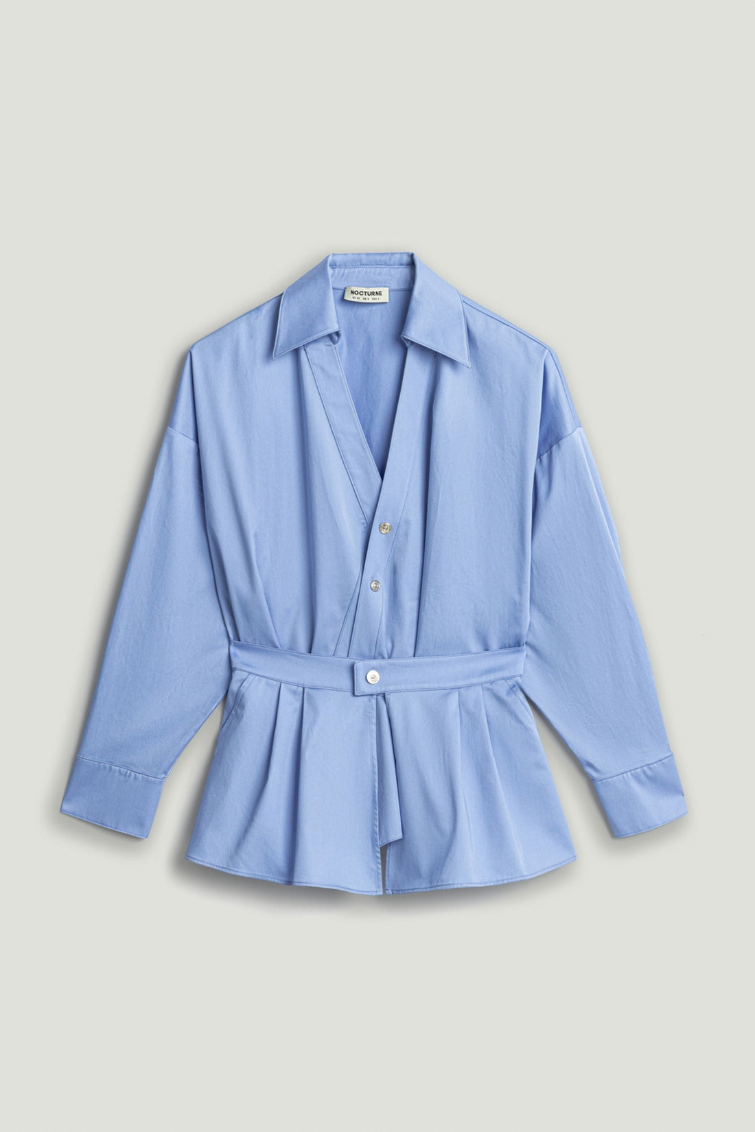Belted V-Neck Poplin Shirt