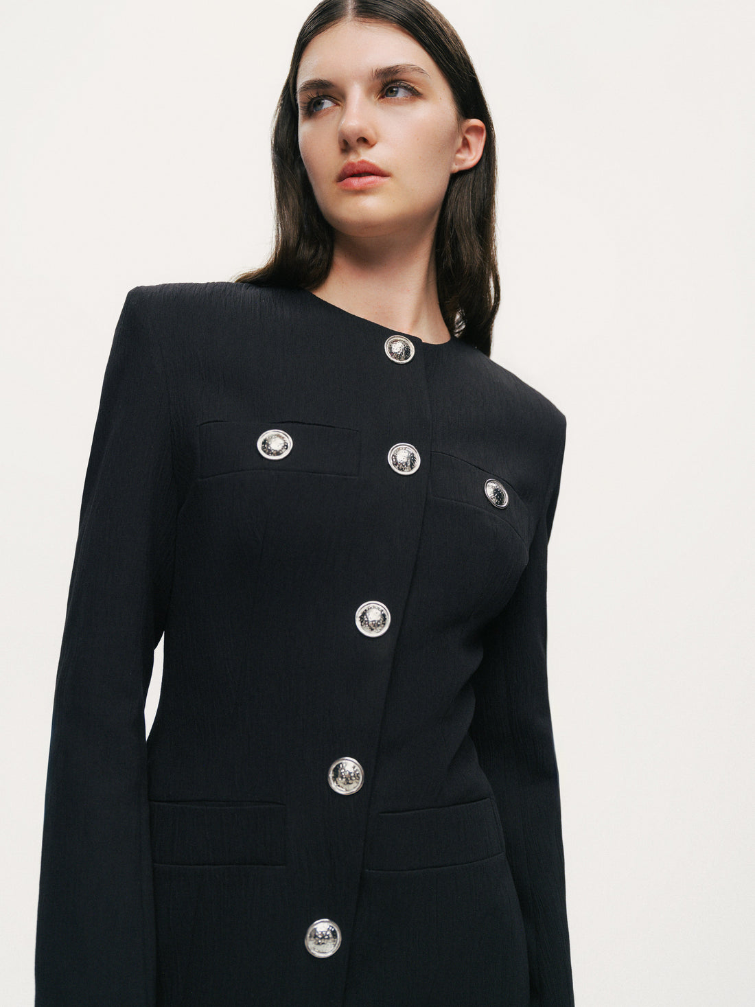 Black Padded Shoulder Mini Dress