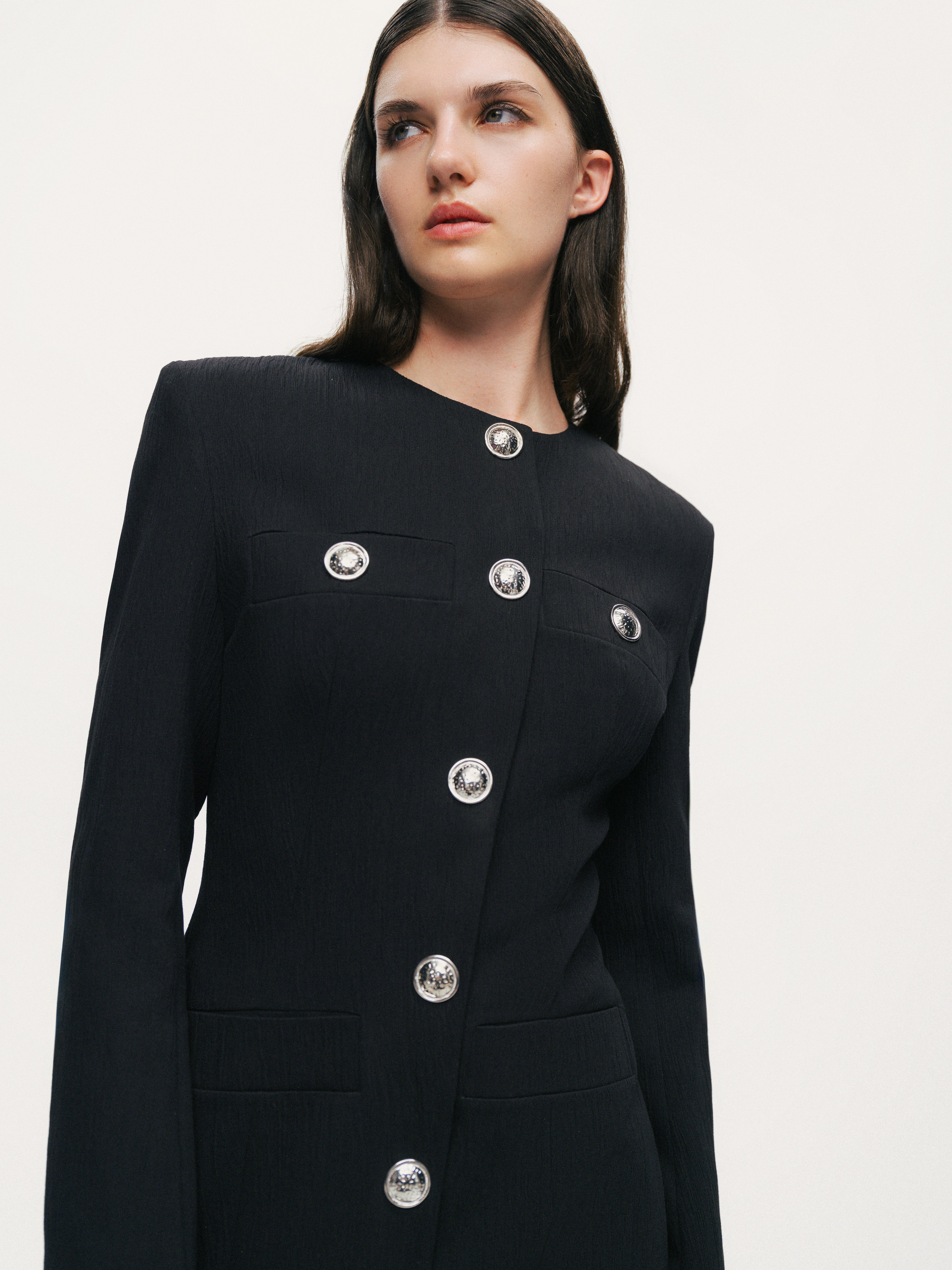 Black Padded Shoulder Mini Dress