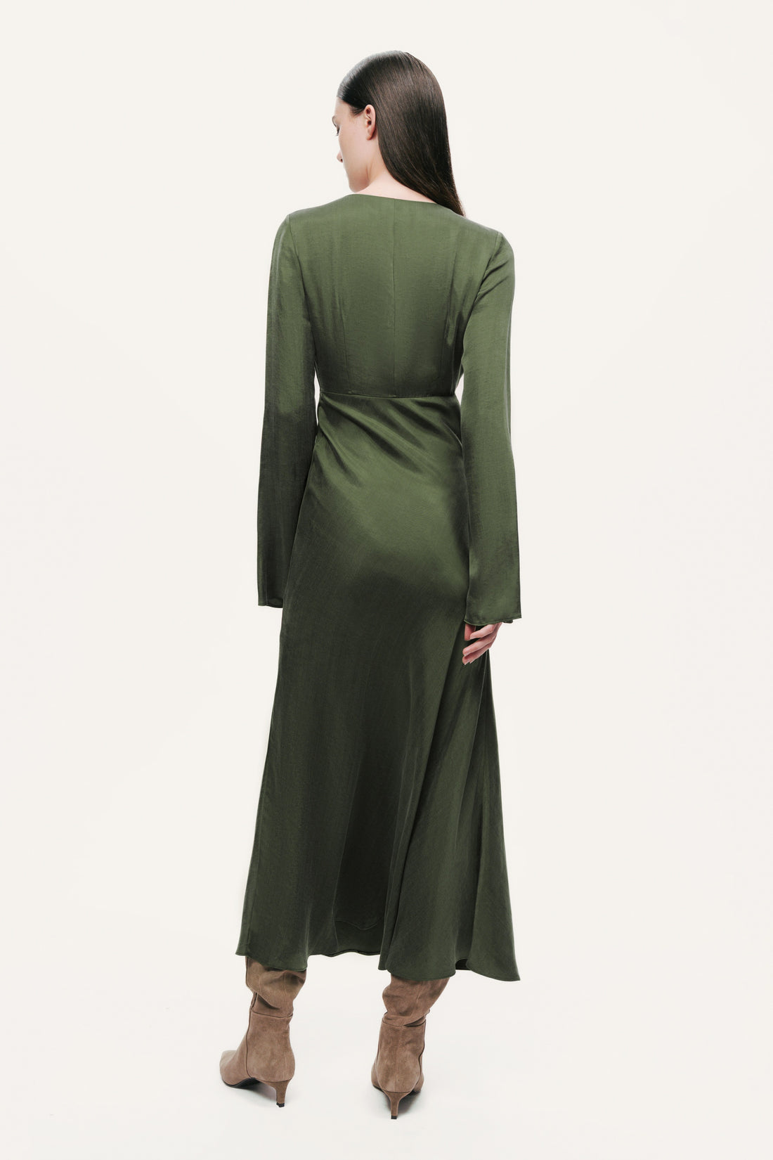 Crystal-Button V-Neck Maxi Dress