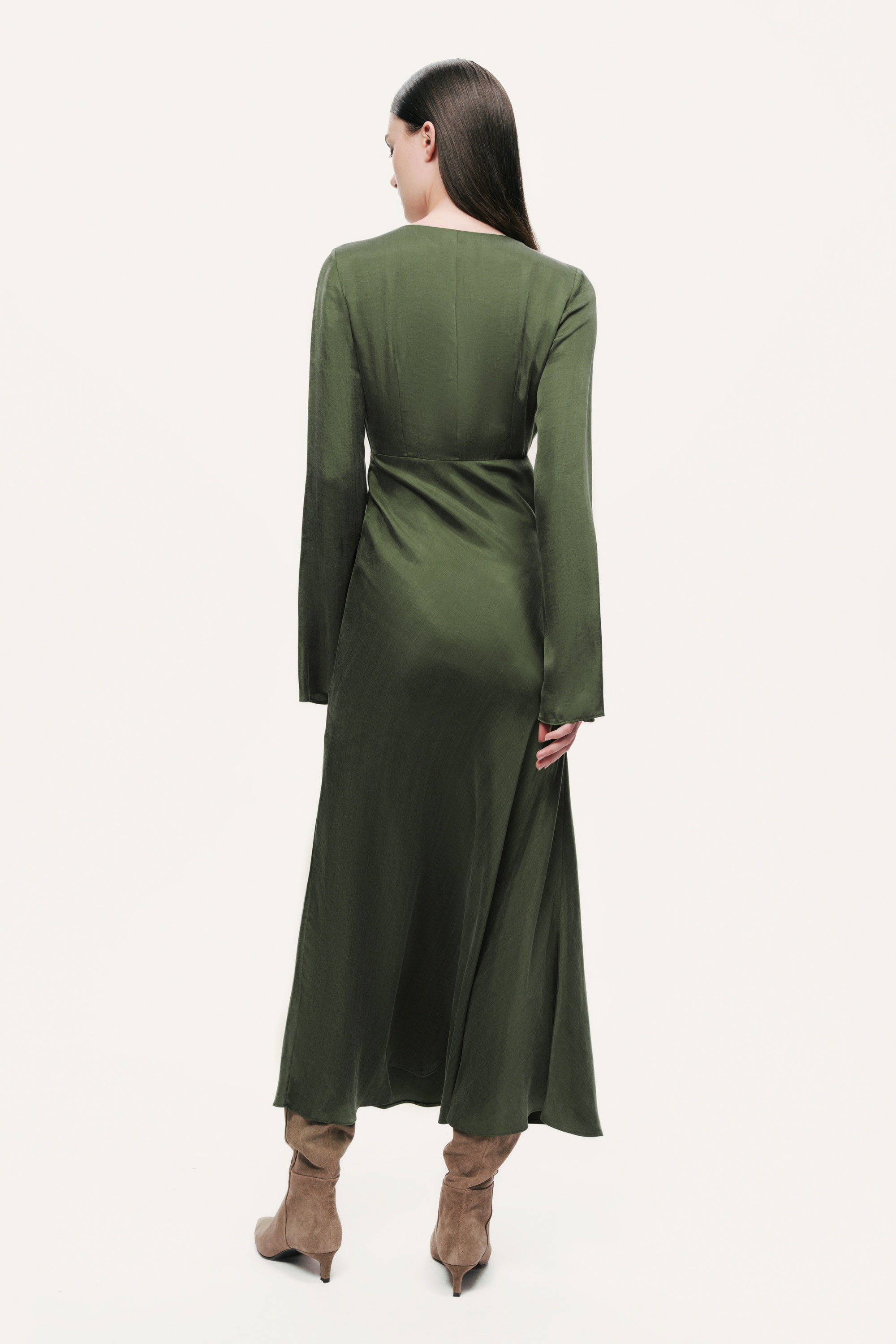 Crystal-Button V-Neck Maxi Dress