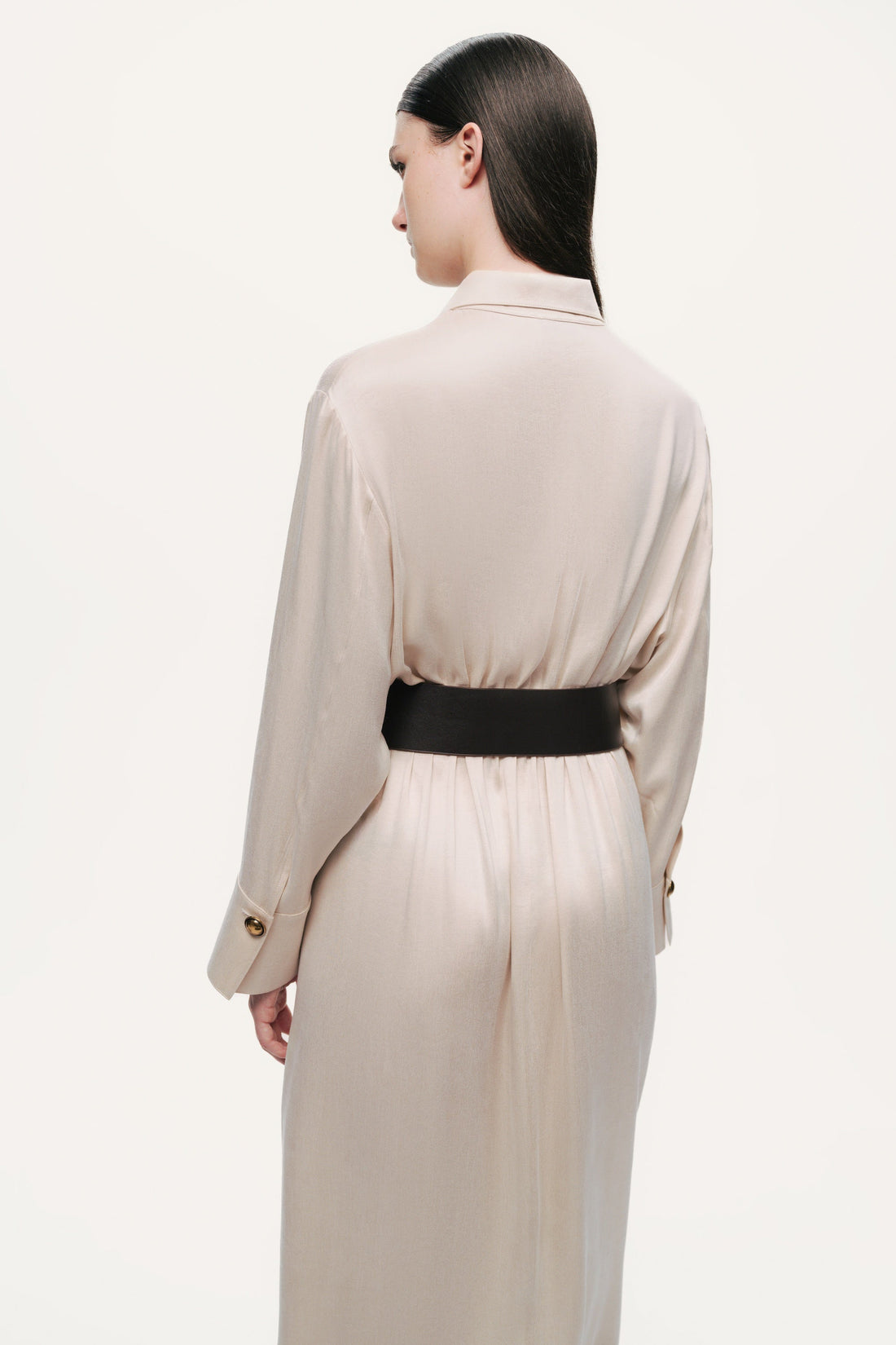 Belted Draped Collar Maxi Dress