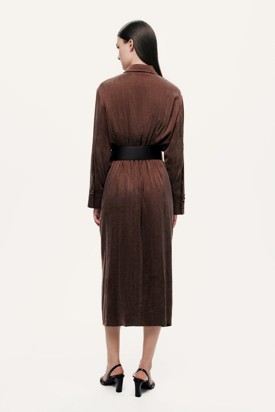 Belted Draped Collar Maxi Dress