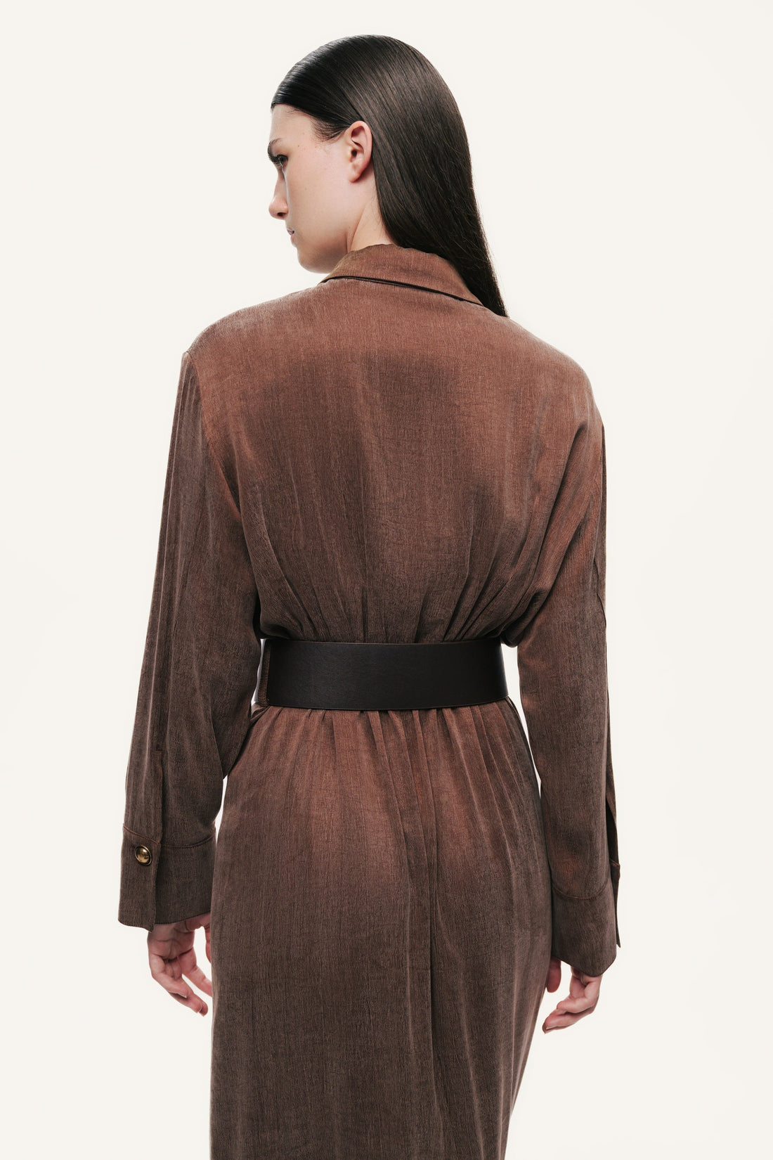 Belted Draped Collar Maxi Dress