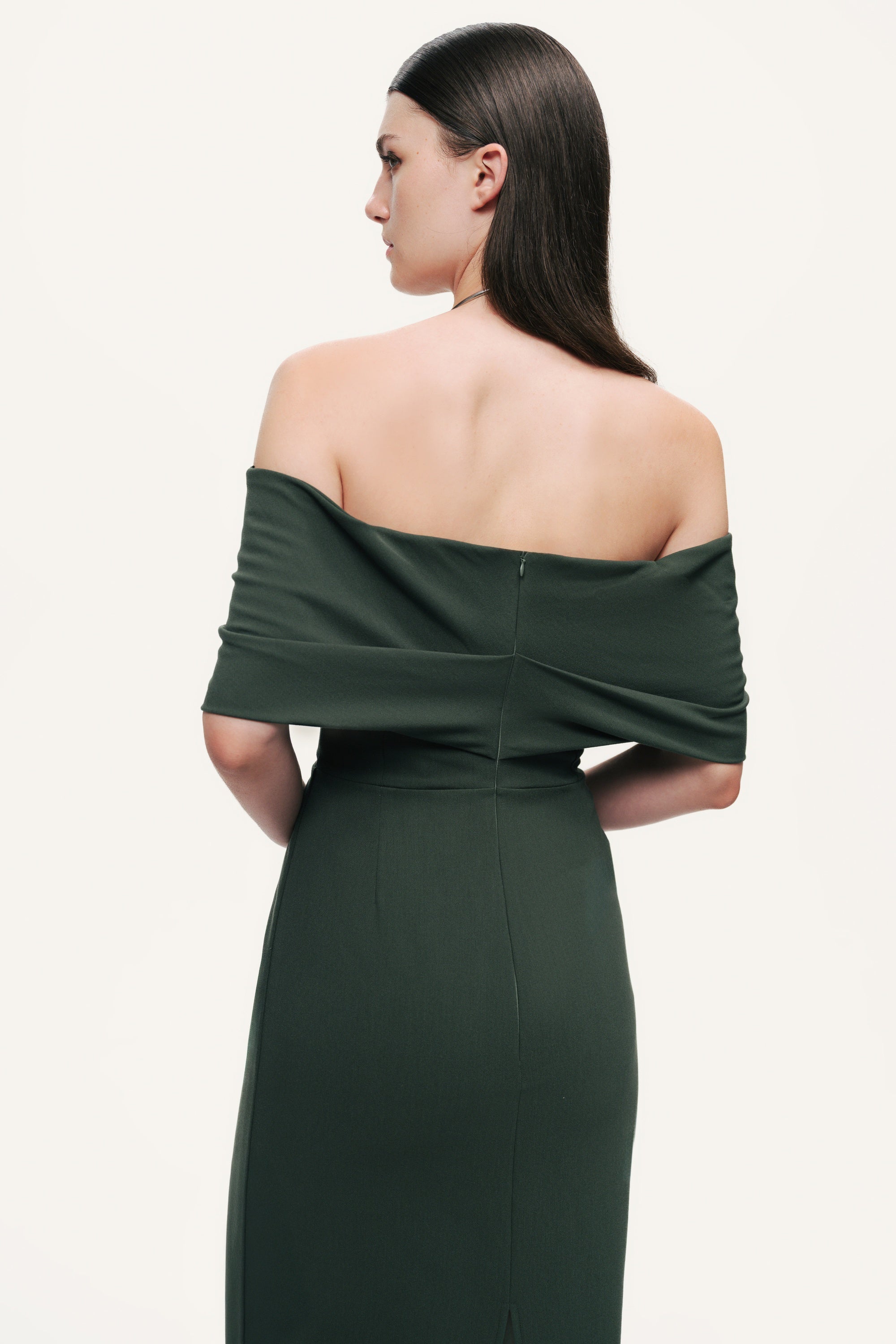 Off-Shoulder Foldover Column Midi Dress