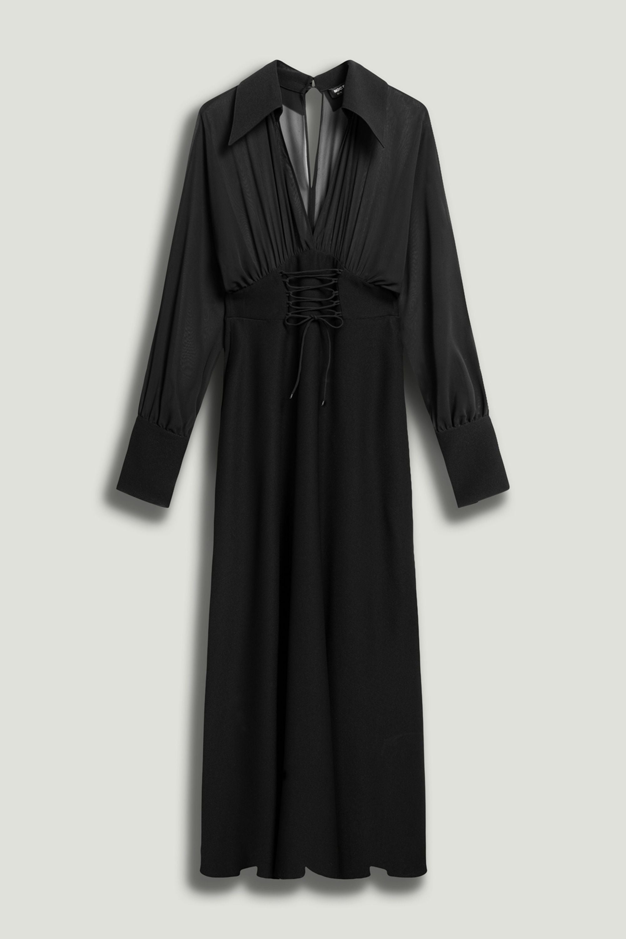 Sheer Lace-Up Waist Maxi Shirt Dress