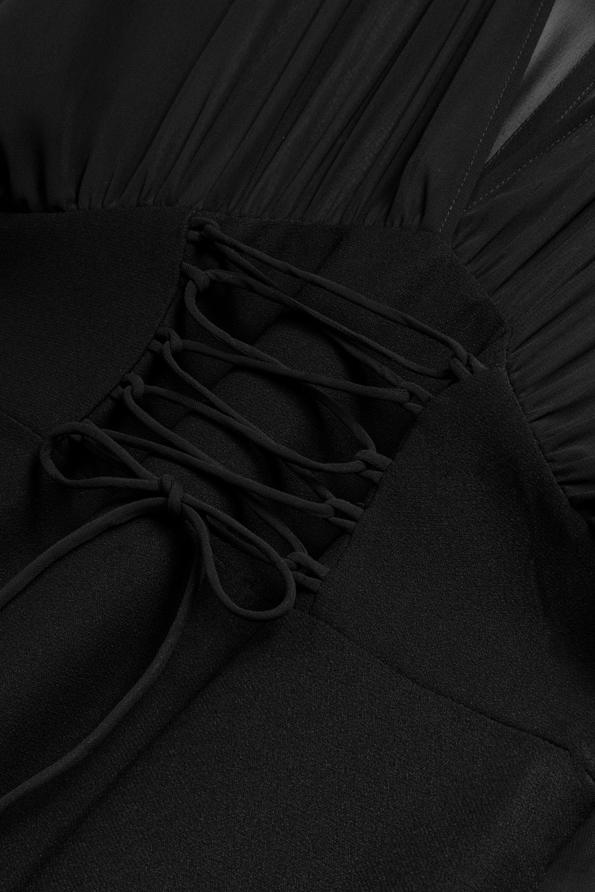 Sheer Lace-Up Waist Maxi Shirt Dress