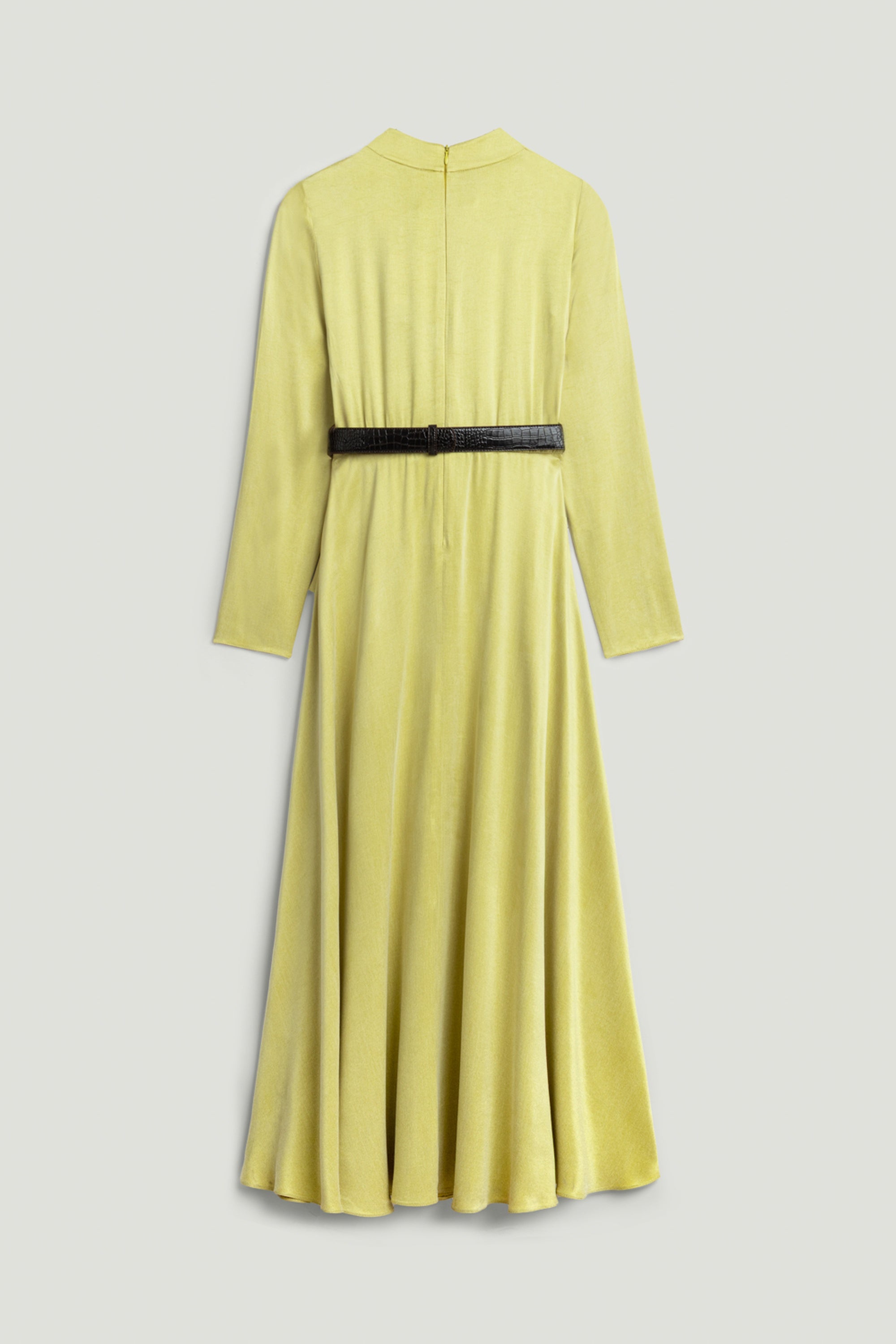 Draped Belted Long-Sleeve Maxi Dress