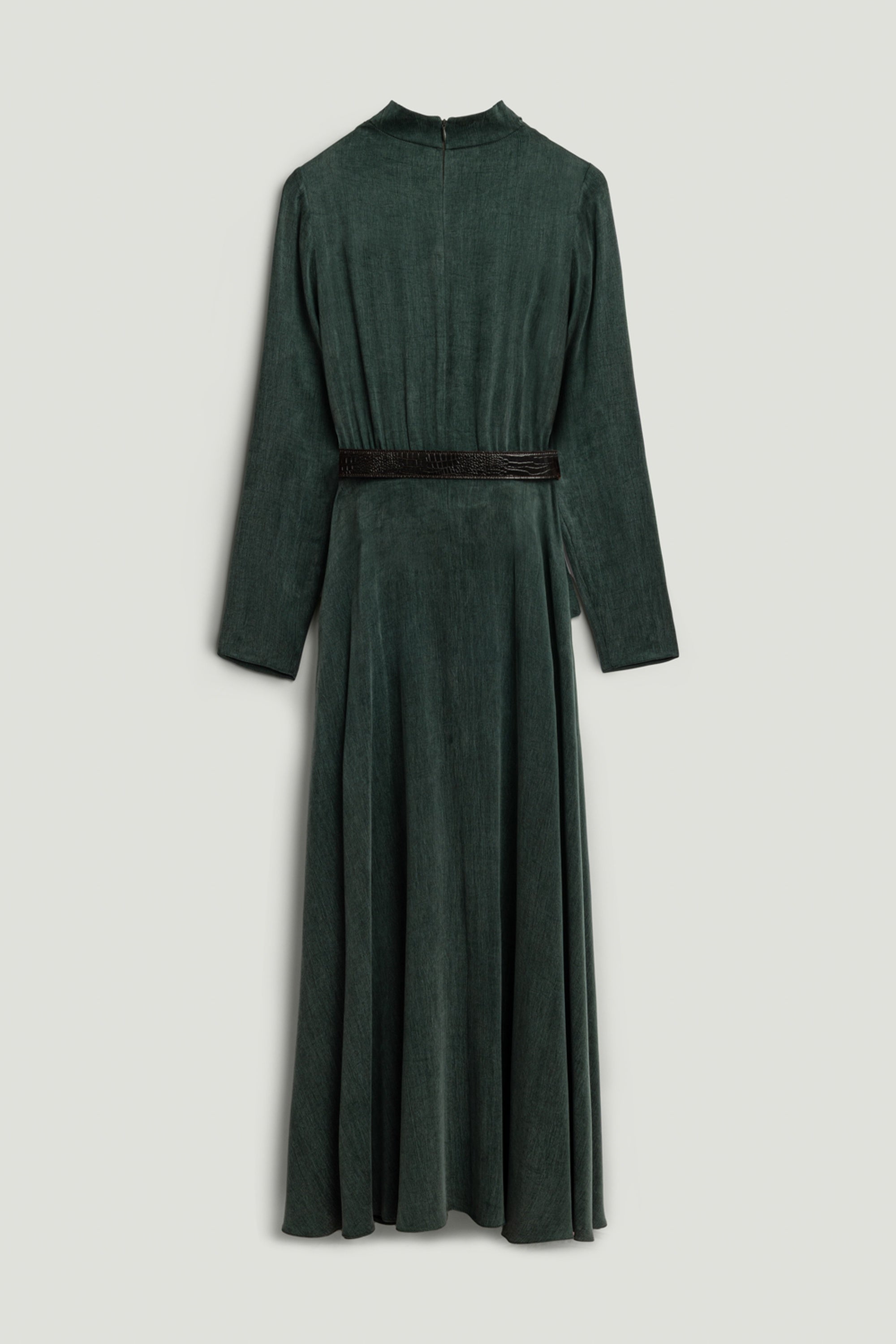 Draped Belted Long-Sleeve Maxi Dress