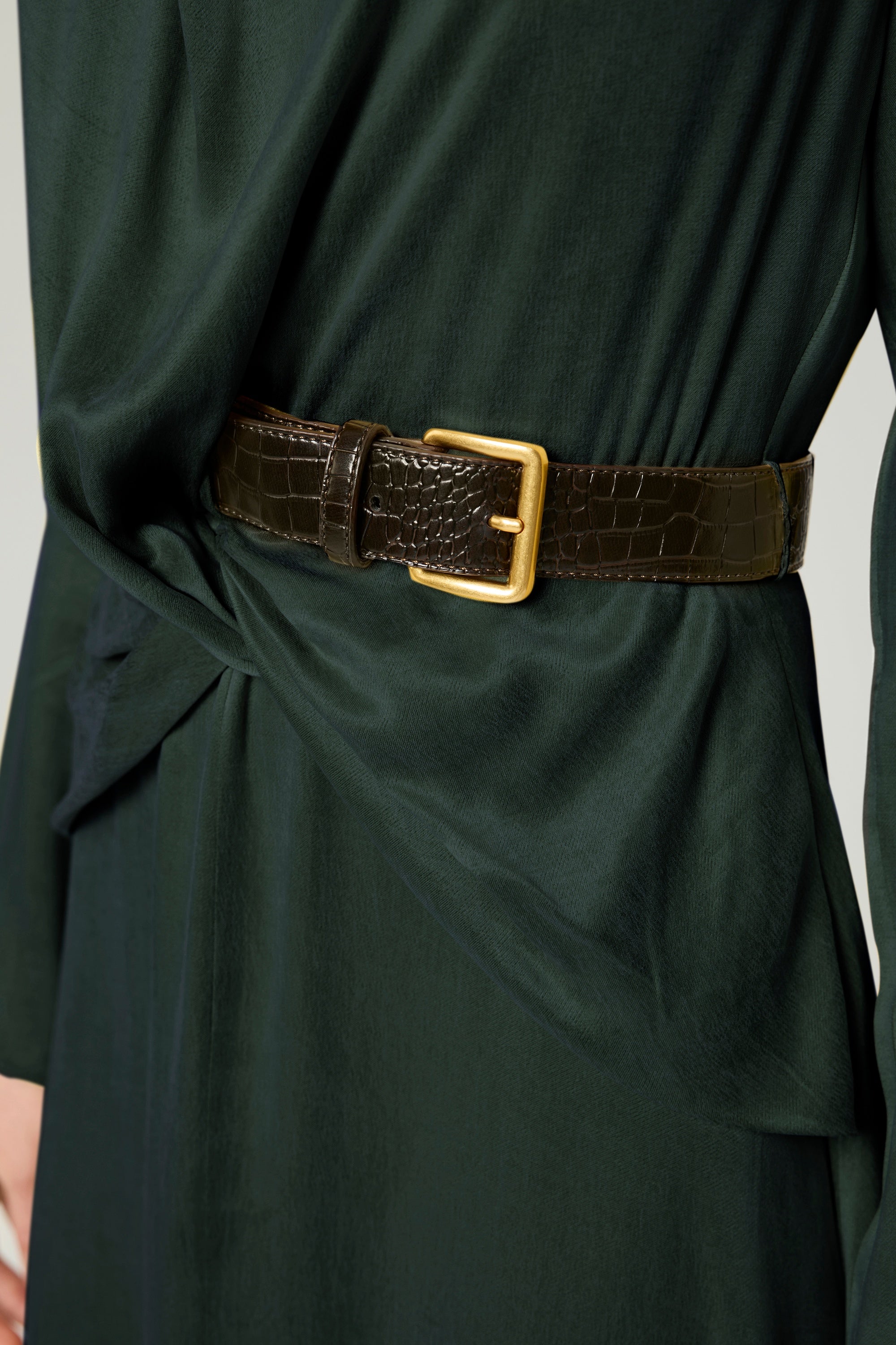 Draped Belted Long-Sleeve Maxi Dress