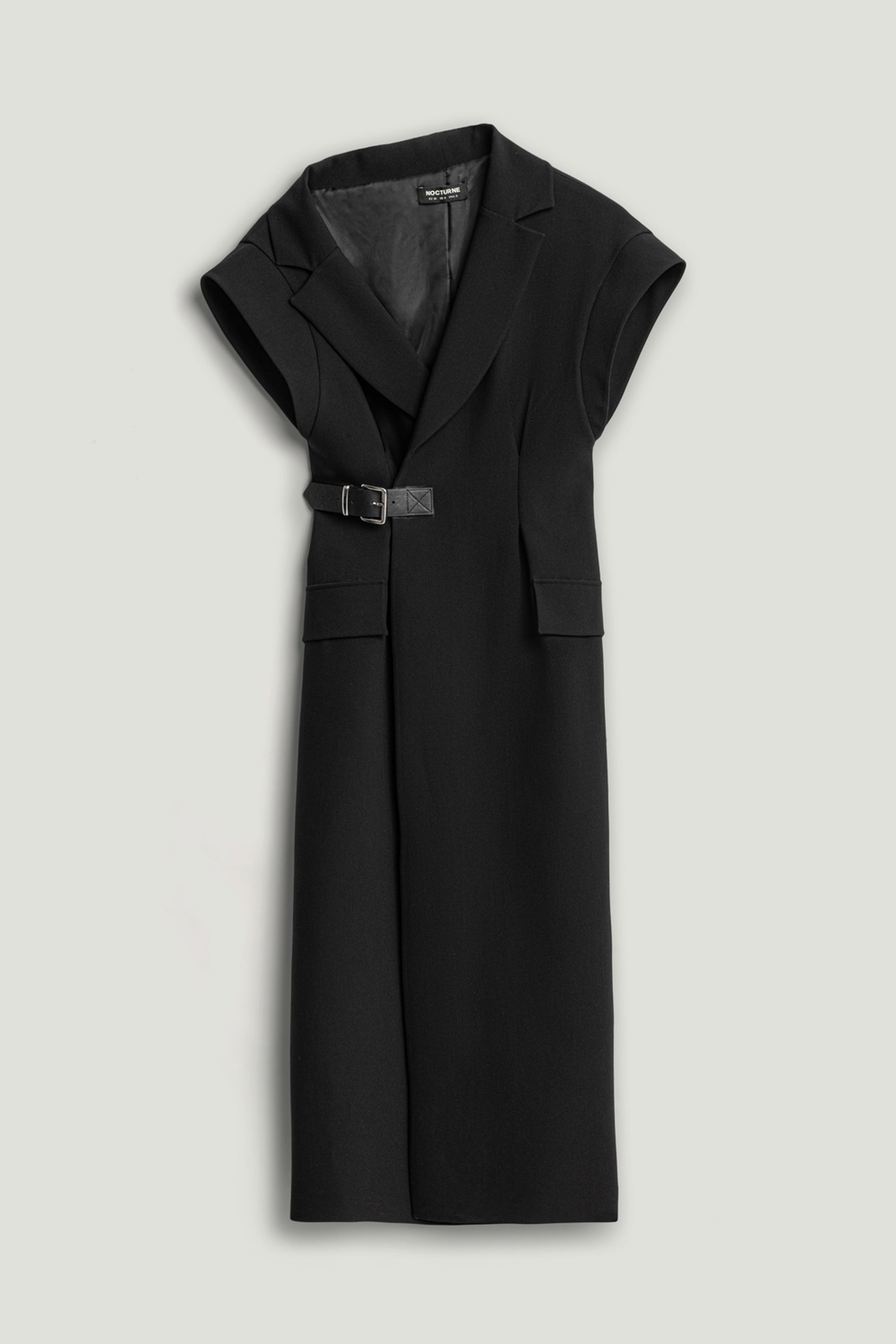 Tailored Buckle-Wrap Midi Dress