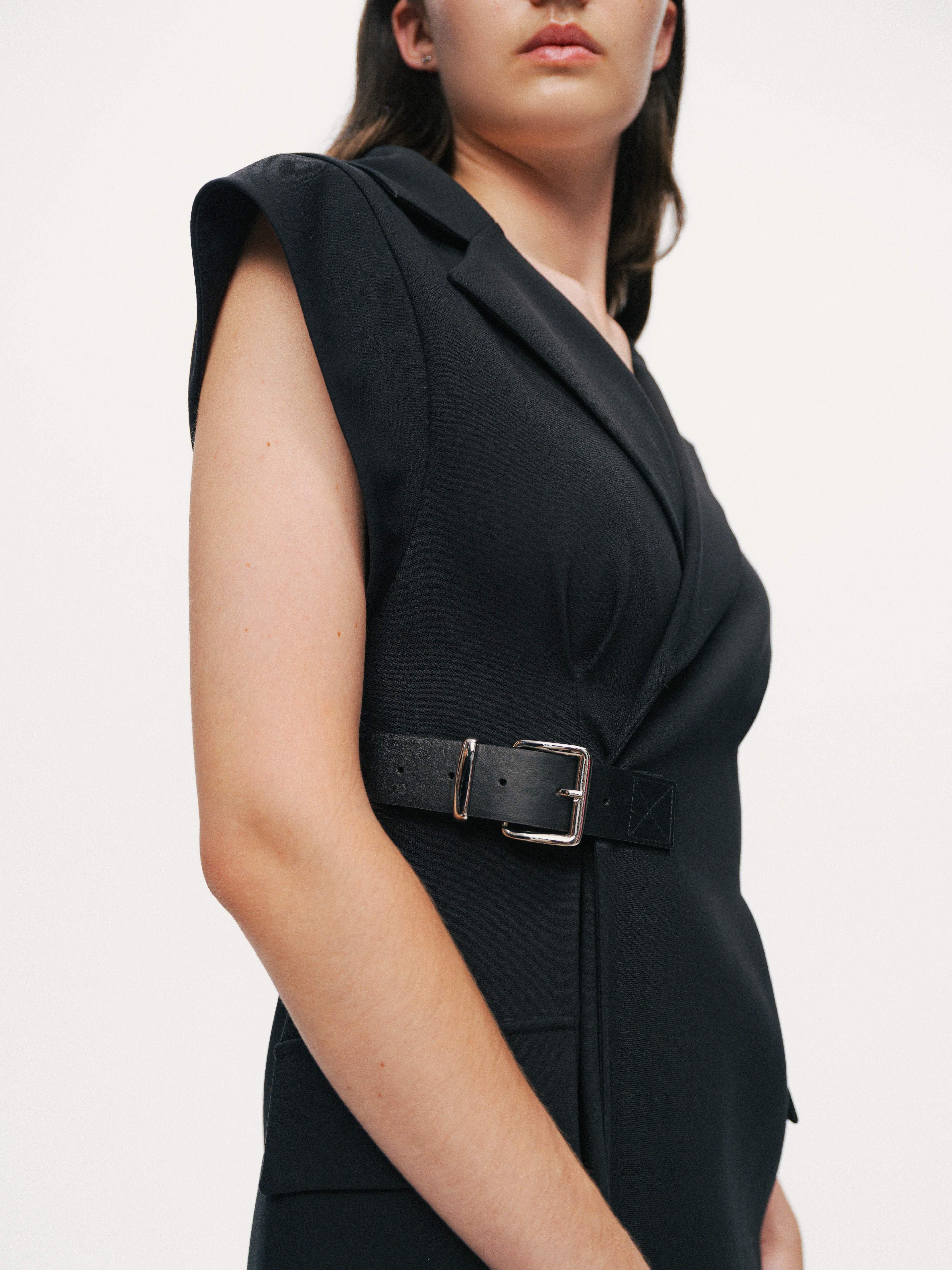 Tailored Buckle-Wrap Midi Dress