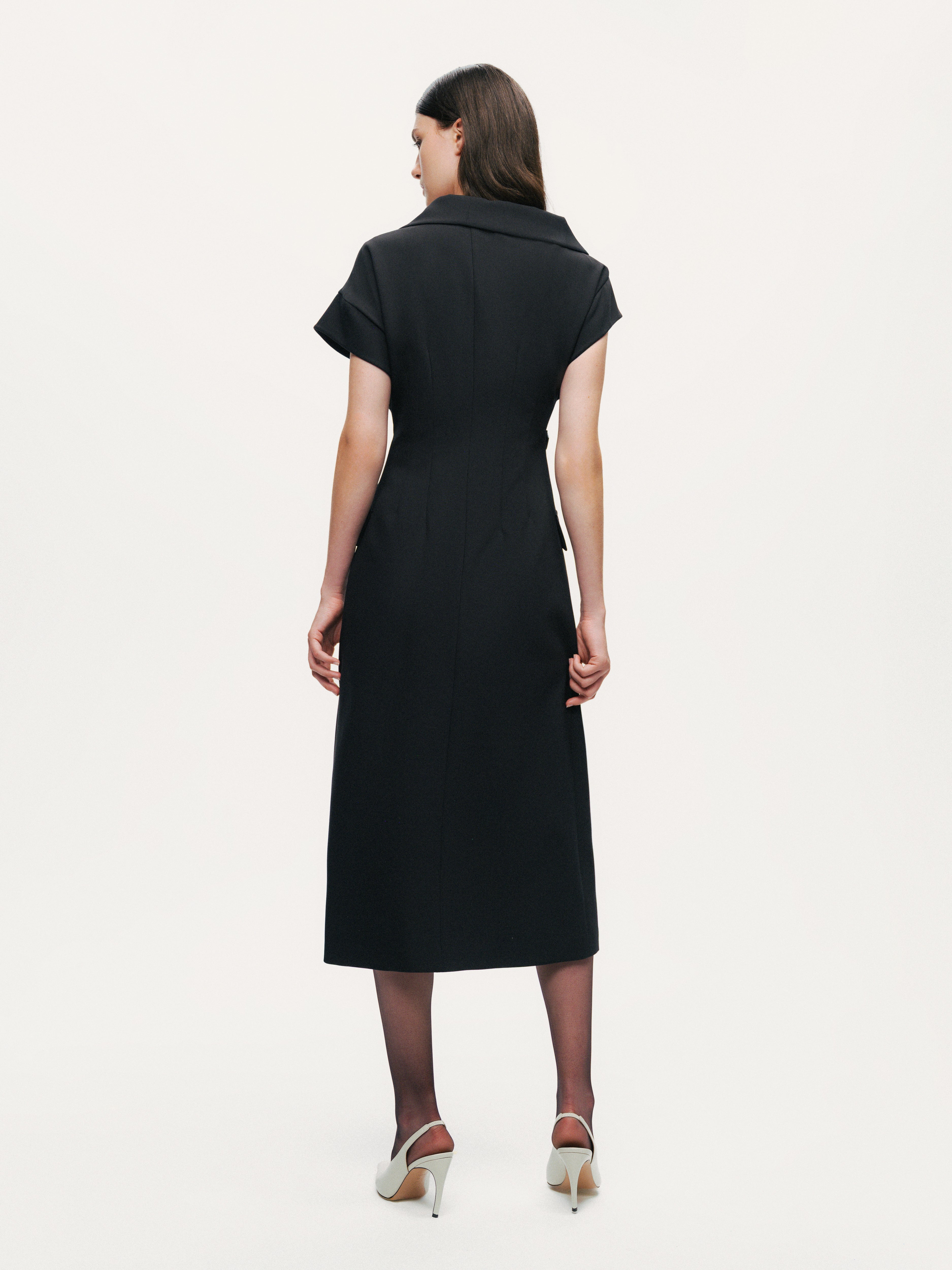 Tailored Buckle-Wrap Midi Dress