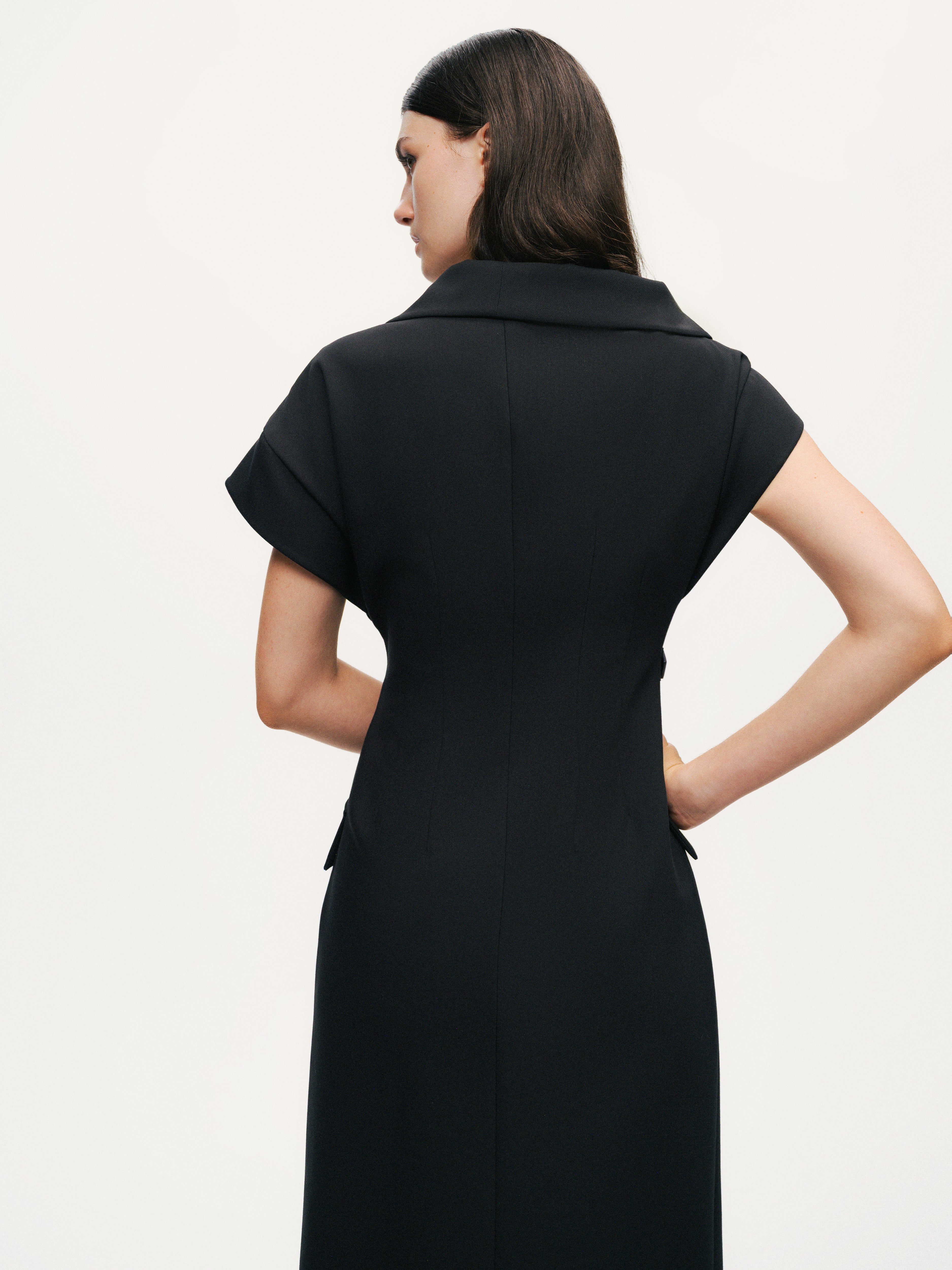 Tailored Buckle-Wrap Midi Dress