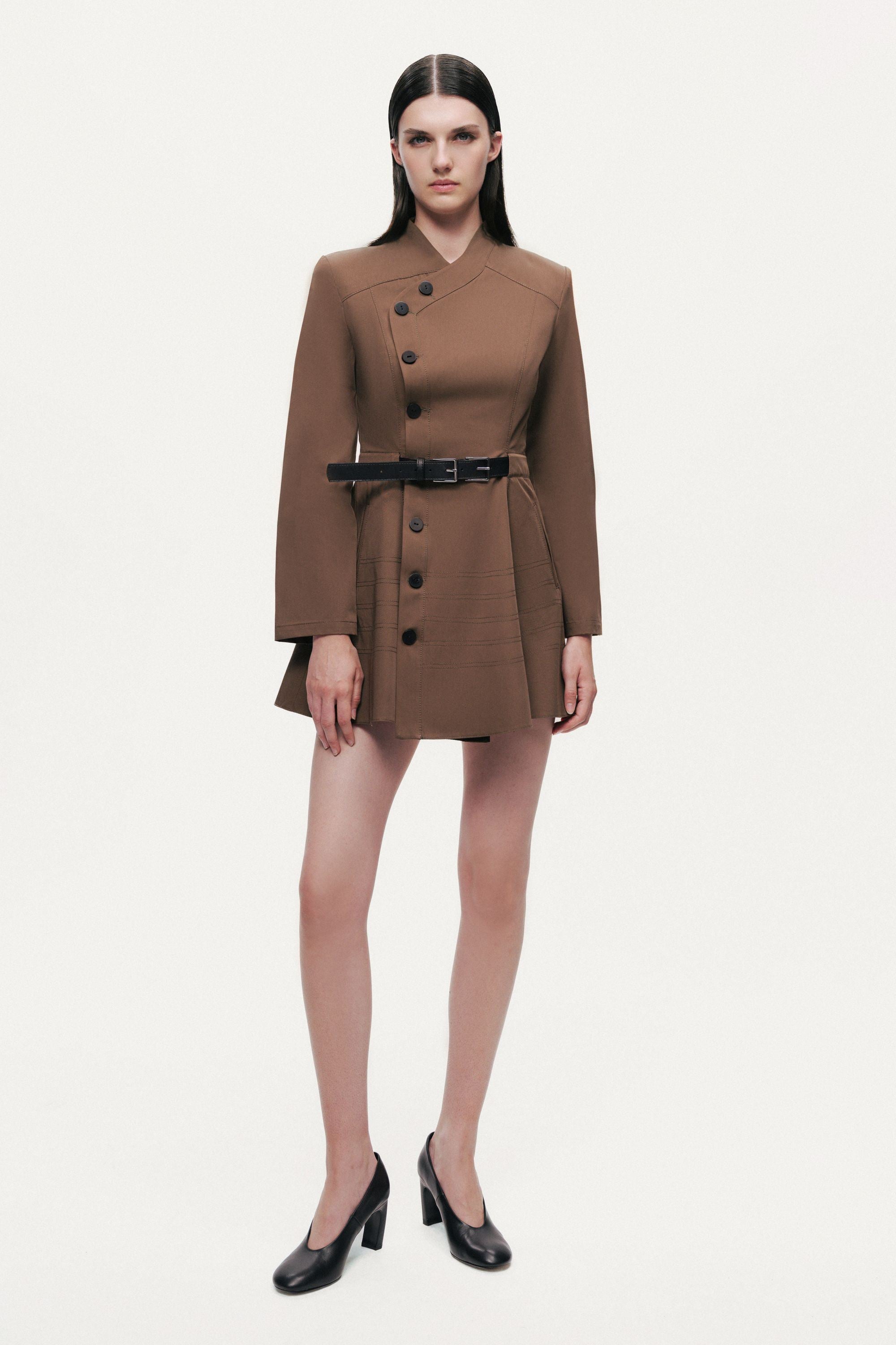 Asymmetric Belted Mini Shirt Dress
