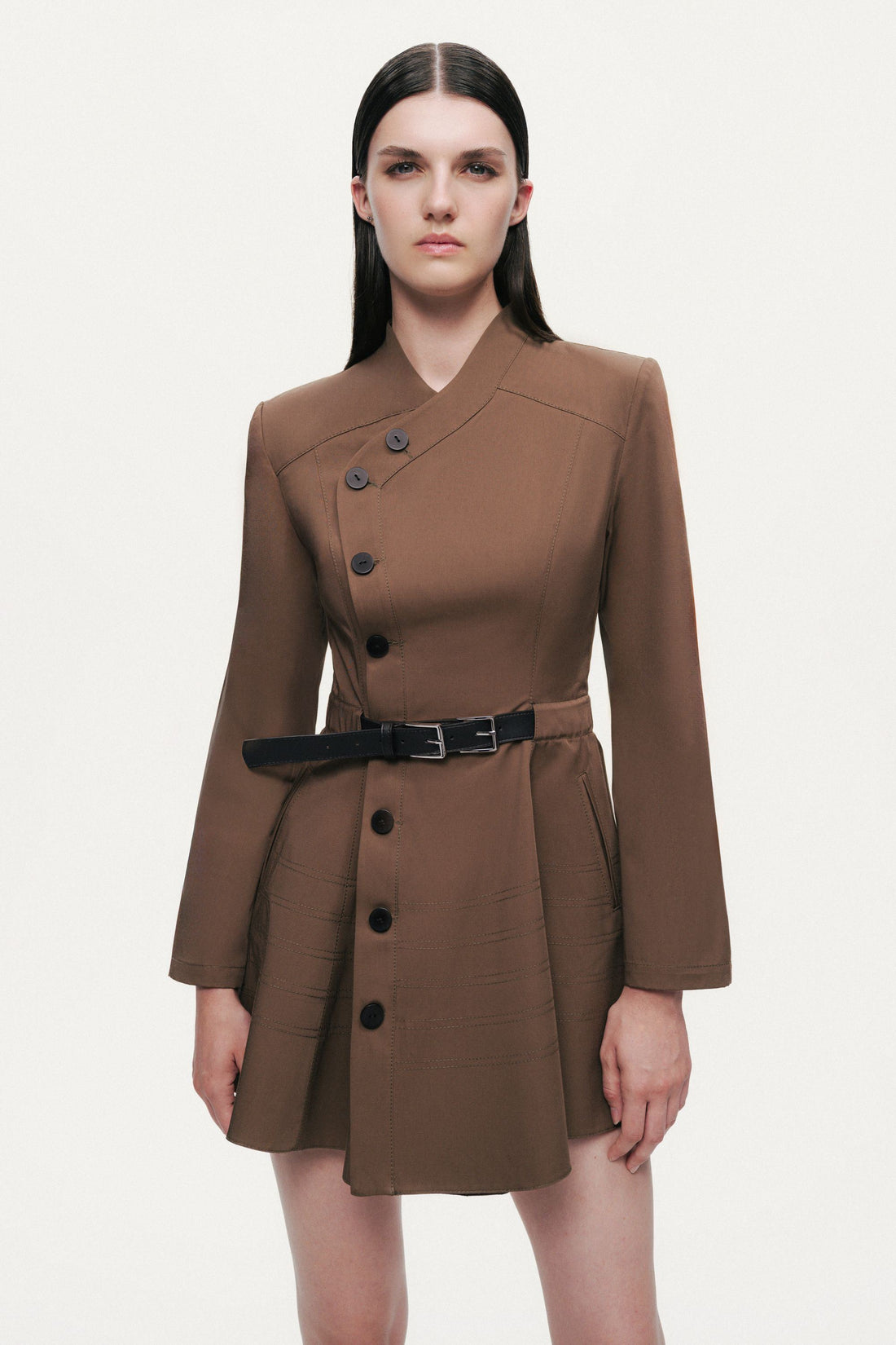 Asymmetric Belted Mini Dress