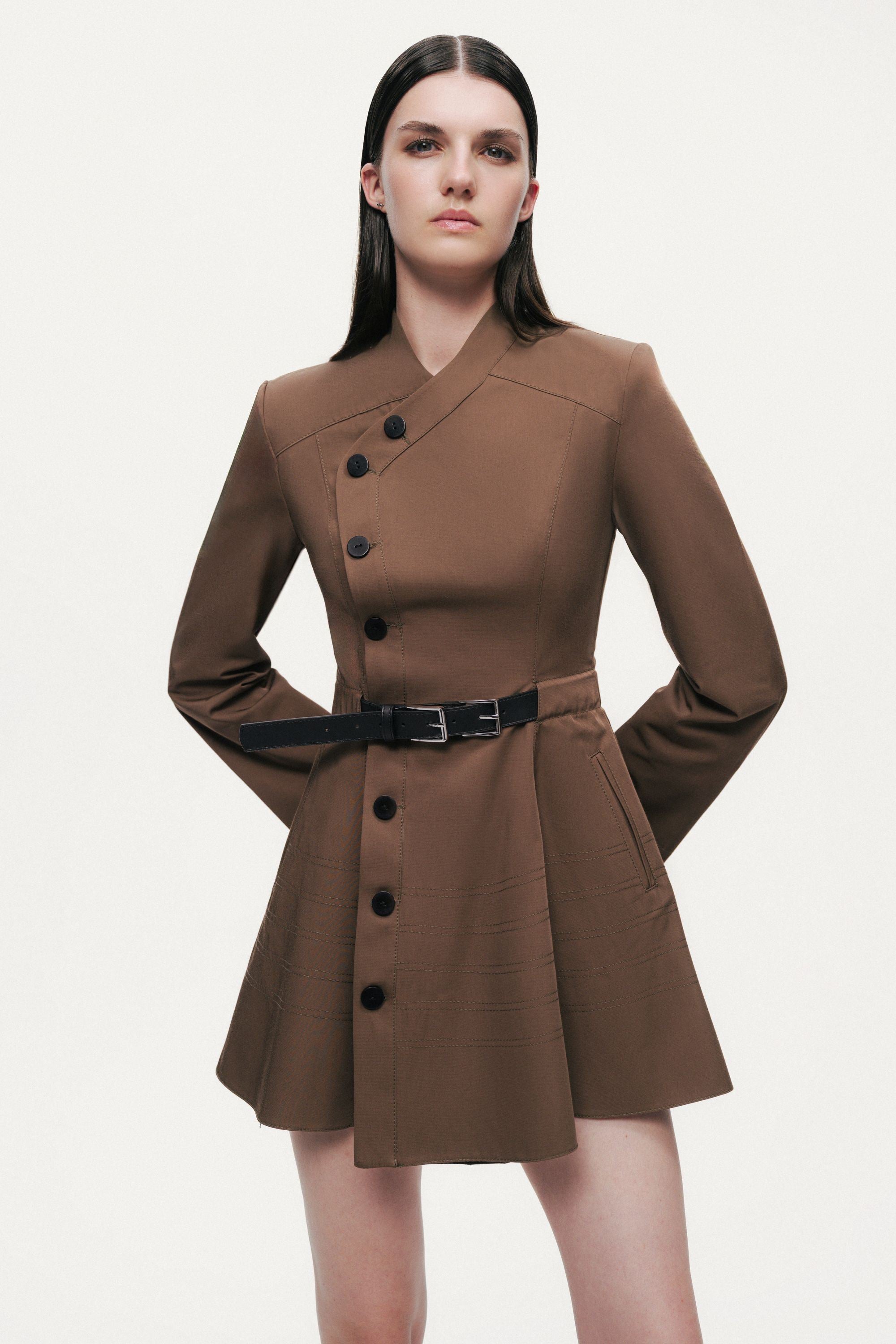 Asymmetric Belted Mini Dress