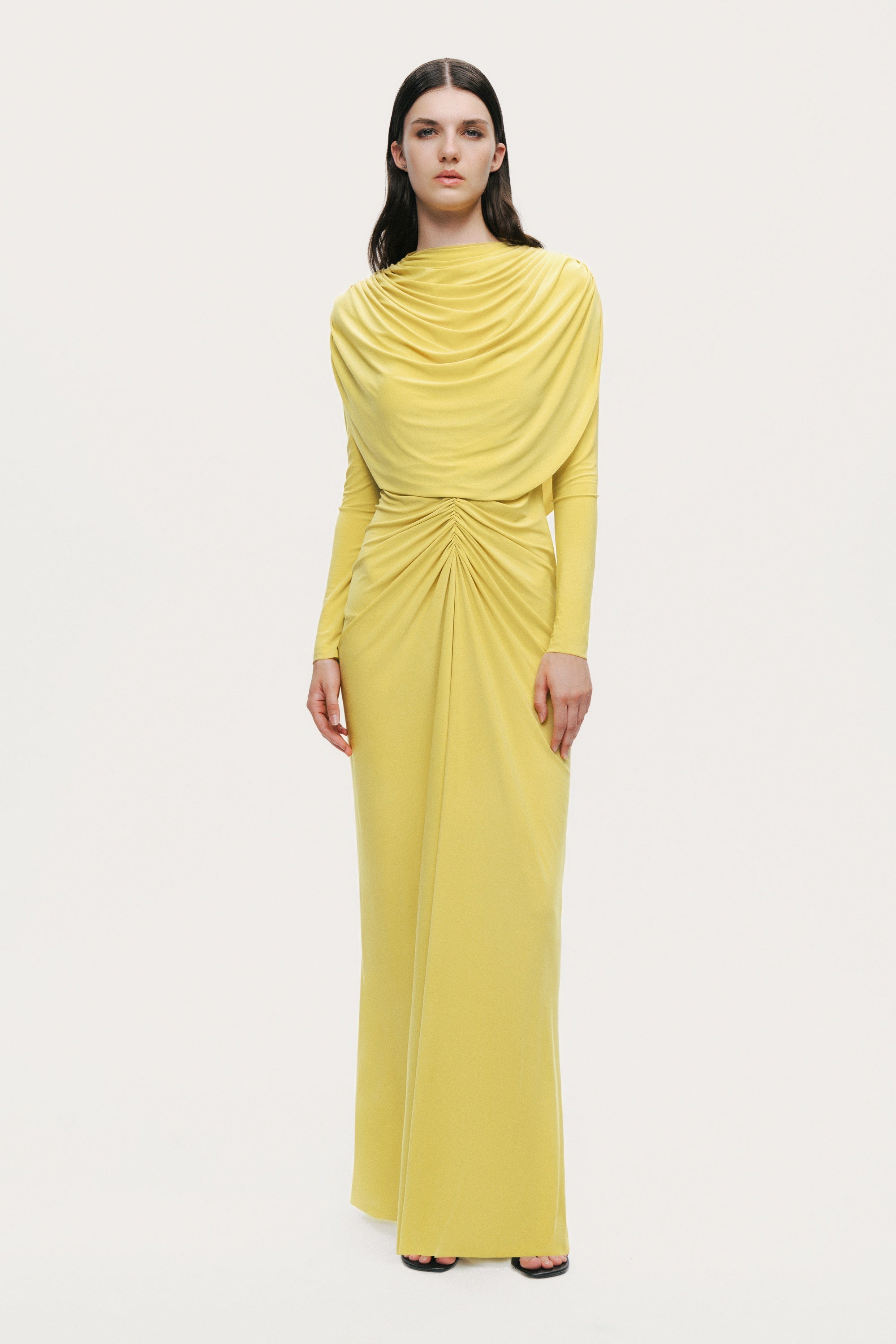 Draped Cowl-Front Column Dress