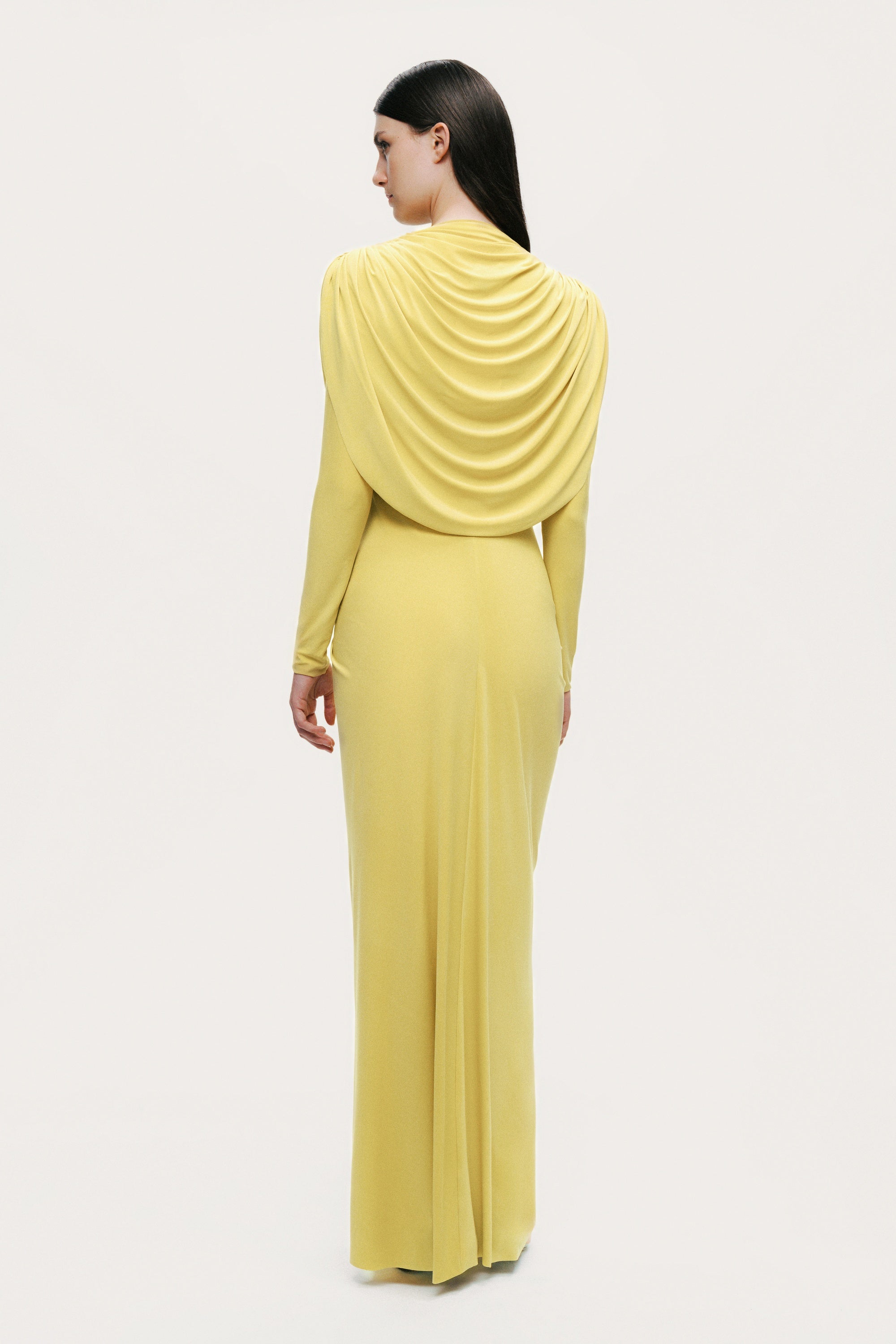 Draped Cowl-Front Column Dress