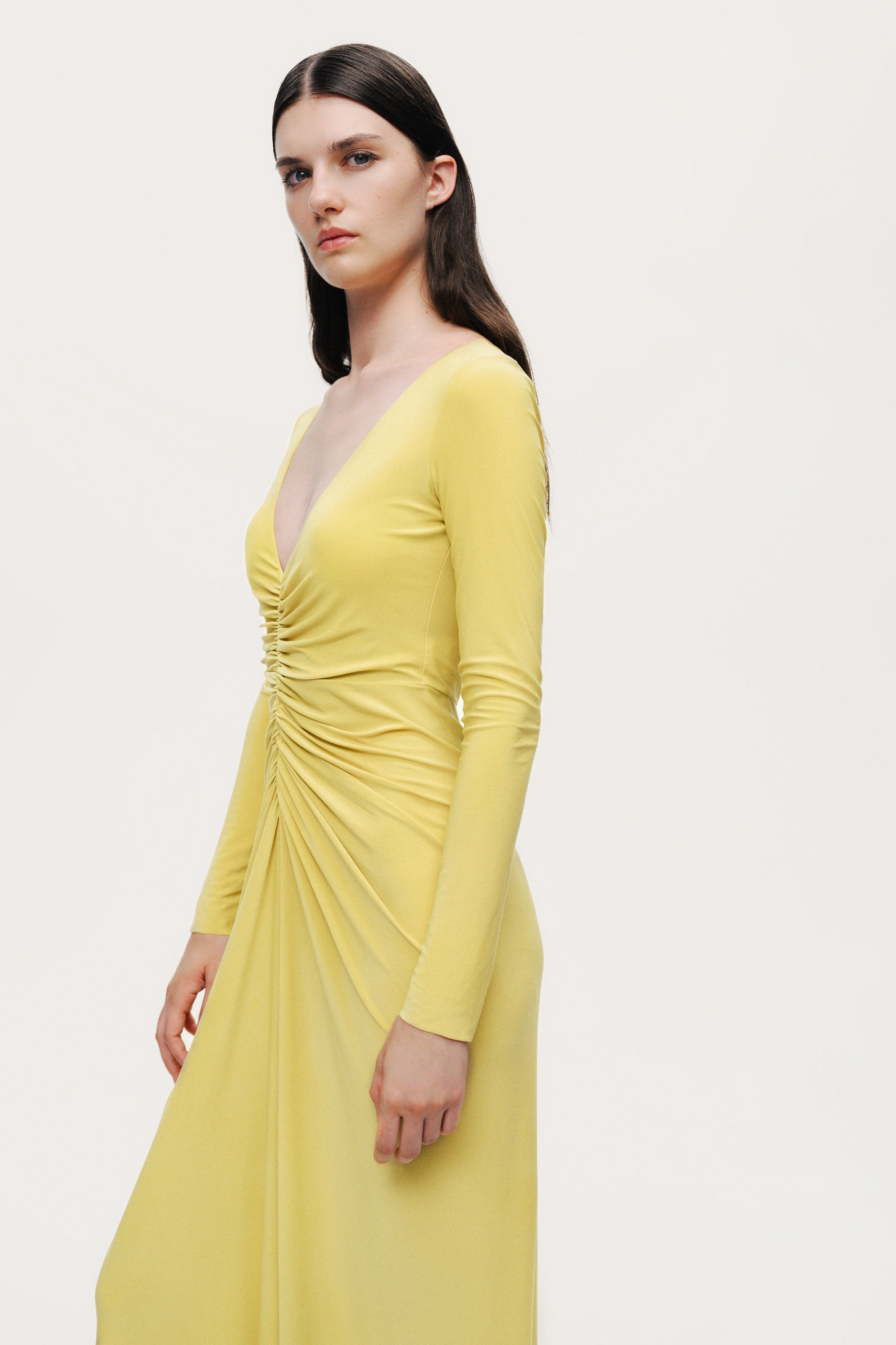 Draped Cowl-Front Column Dress