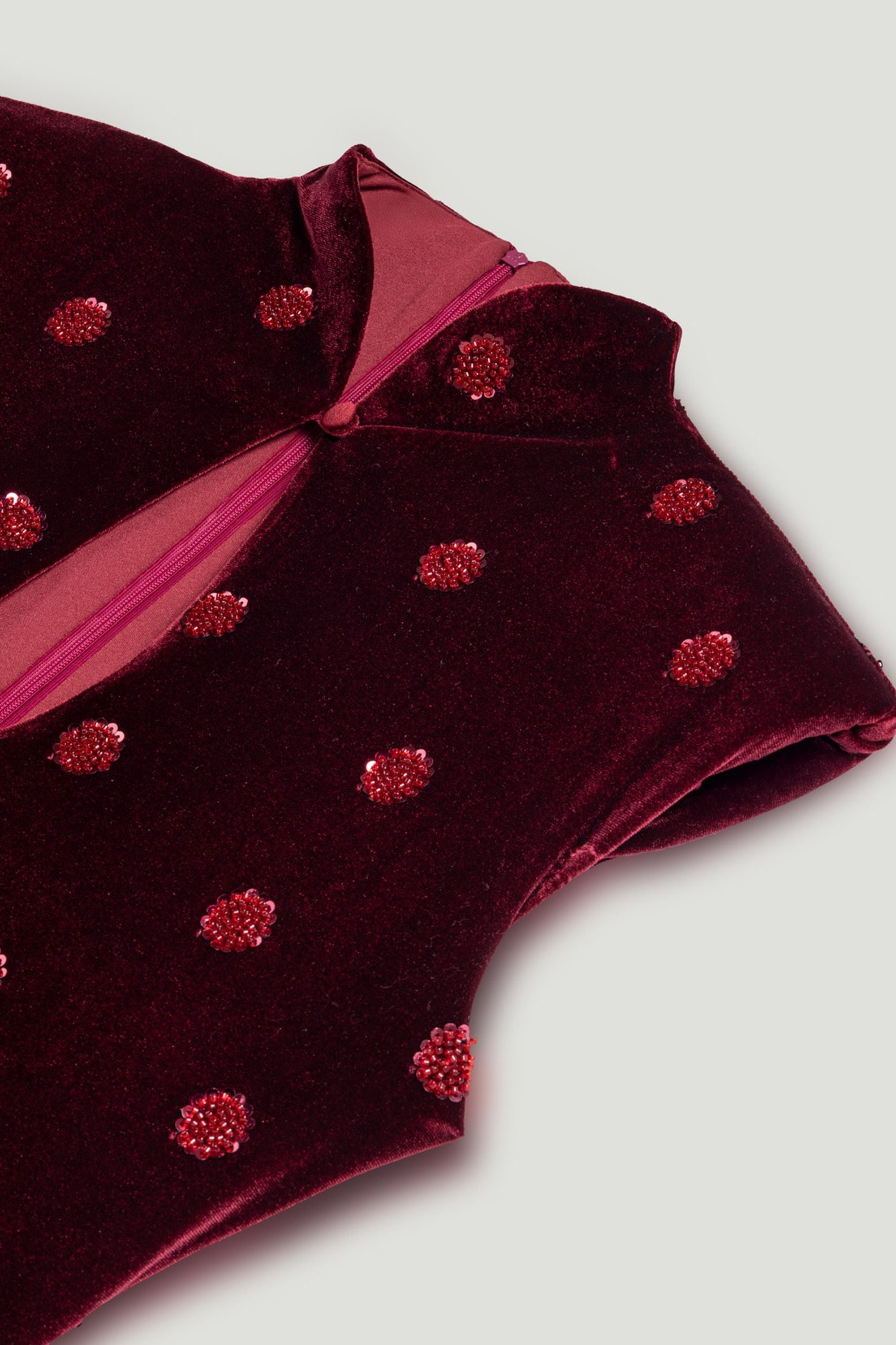 Mandarin-Collar Velvet Midi Dress