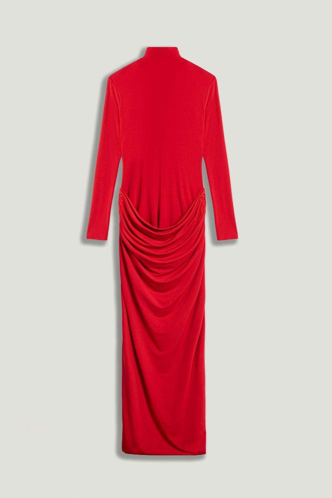 Red High-Neck Ruched Maxi Dress